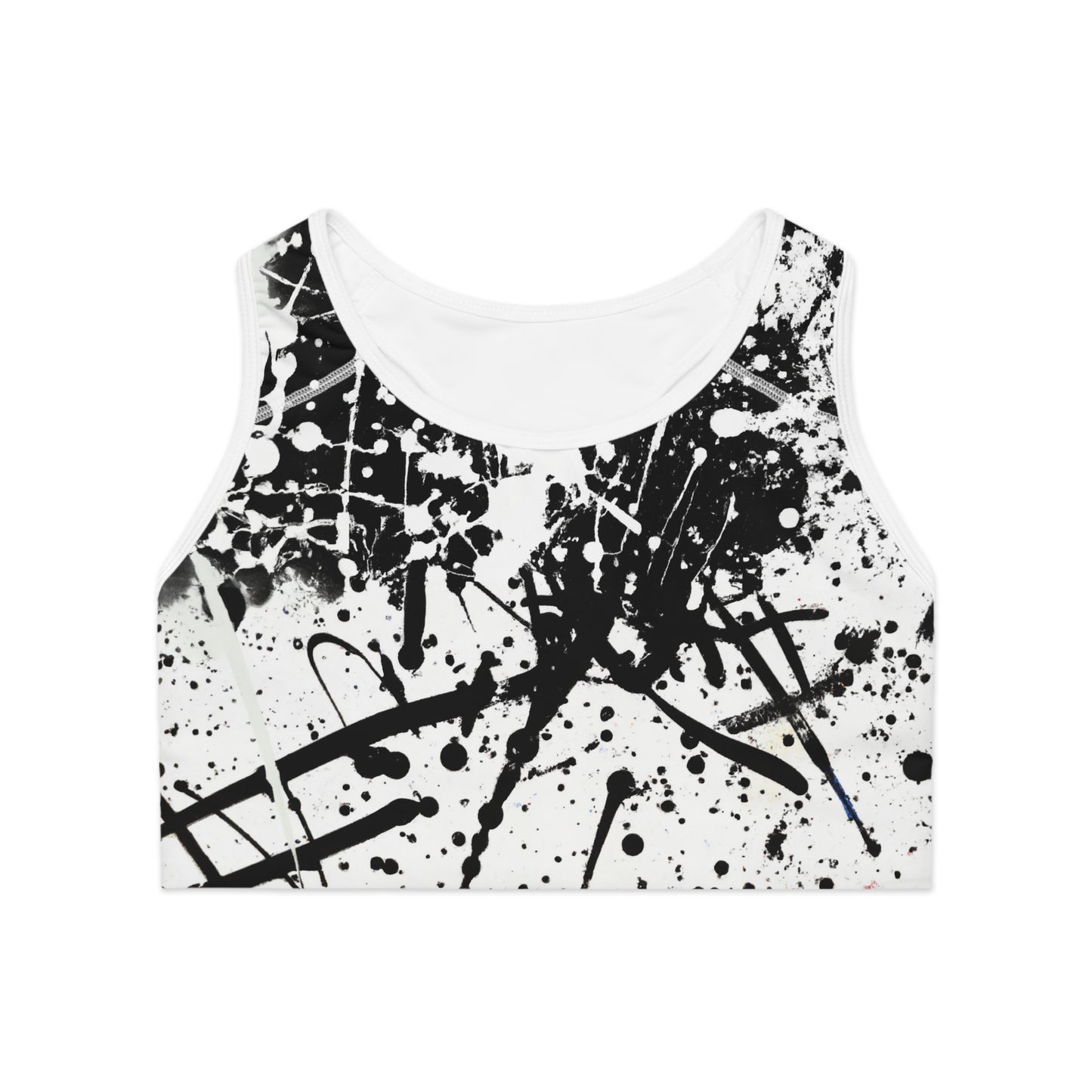 Black & White Paint Splatter 1 - AI Art - Sports Bra