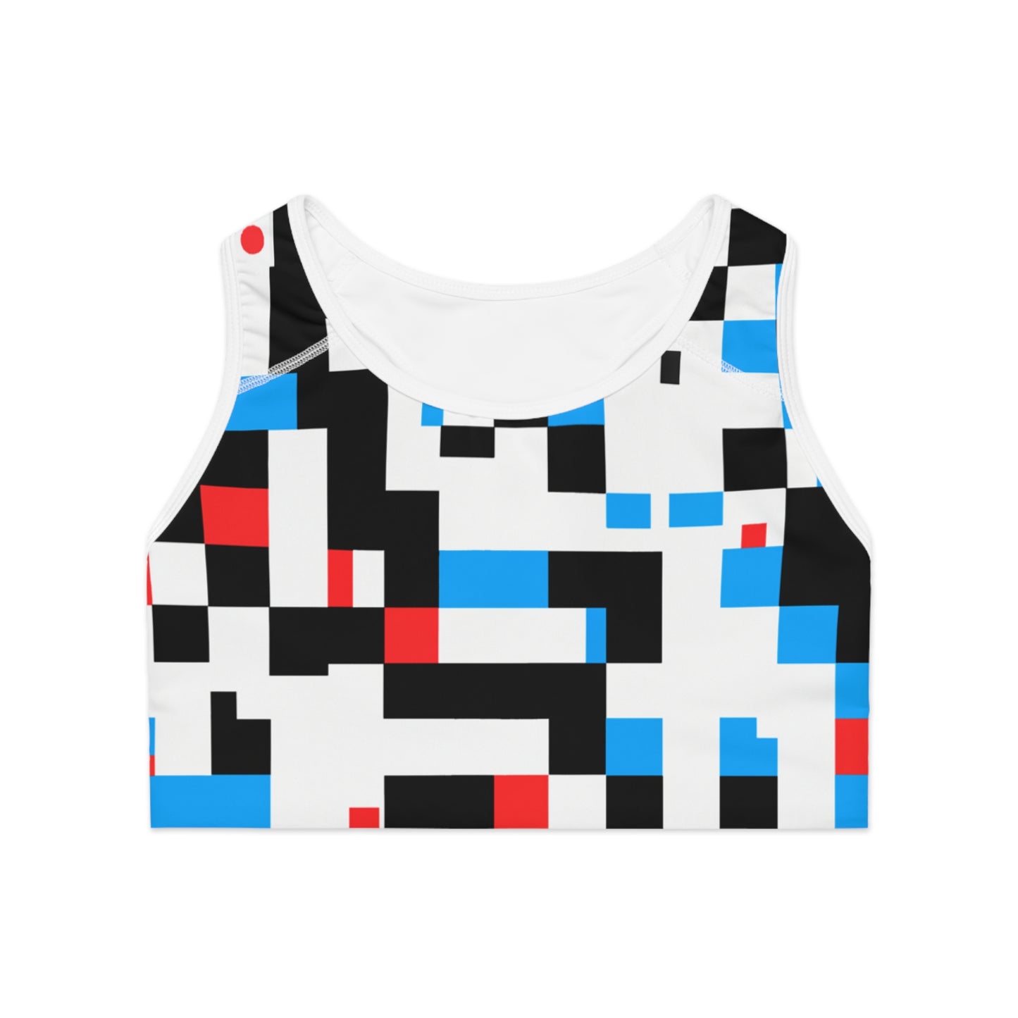 Pixelation (Black, White, Blue, & Red) - AI Art - Sports Bra (AOP)