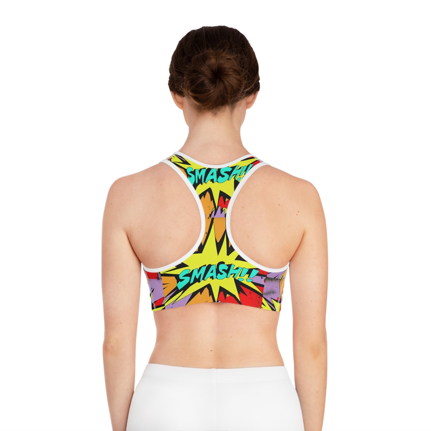 SMASH!! Comic Book Style 1 - AI Art - Sports Bra (AOP)