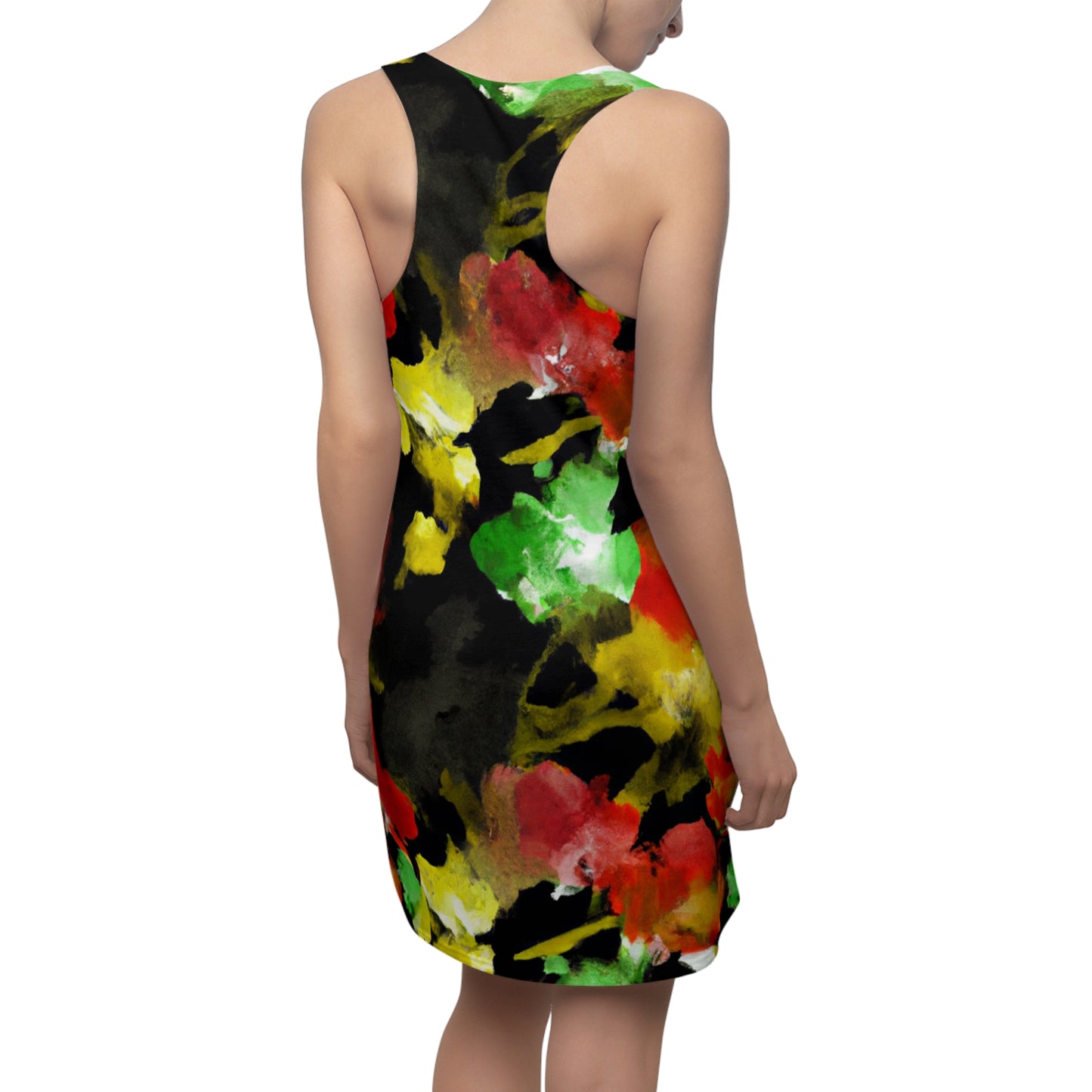 Floral Watercolor Black - AI Art - Women's Cut & Sew Racerback Dress