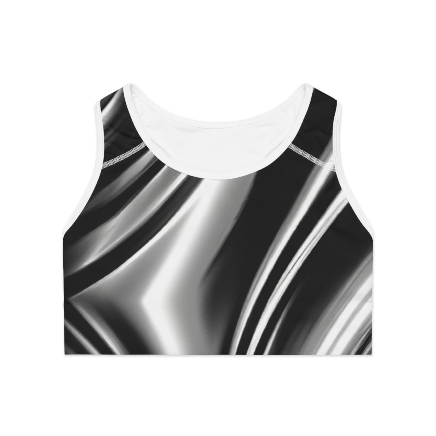 Black & White TV Noise - AI Art - Sports Bra - Made in USA