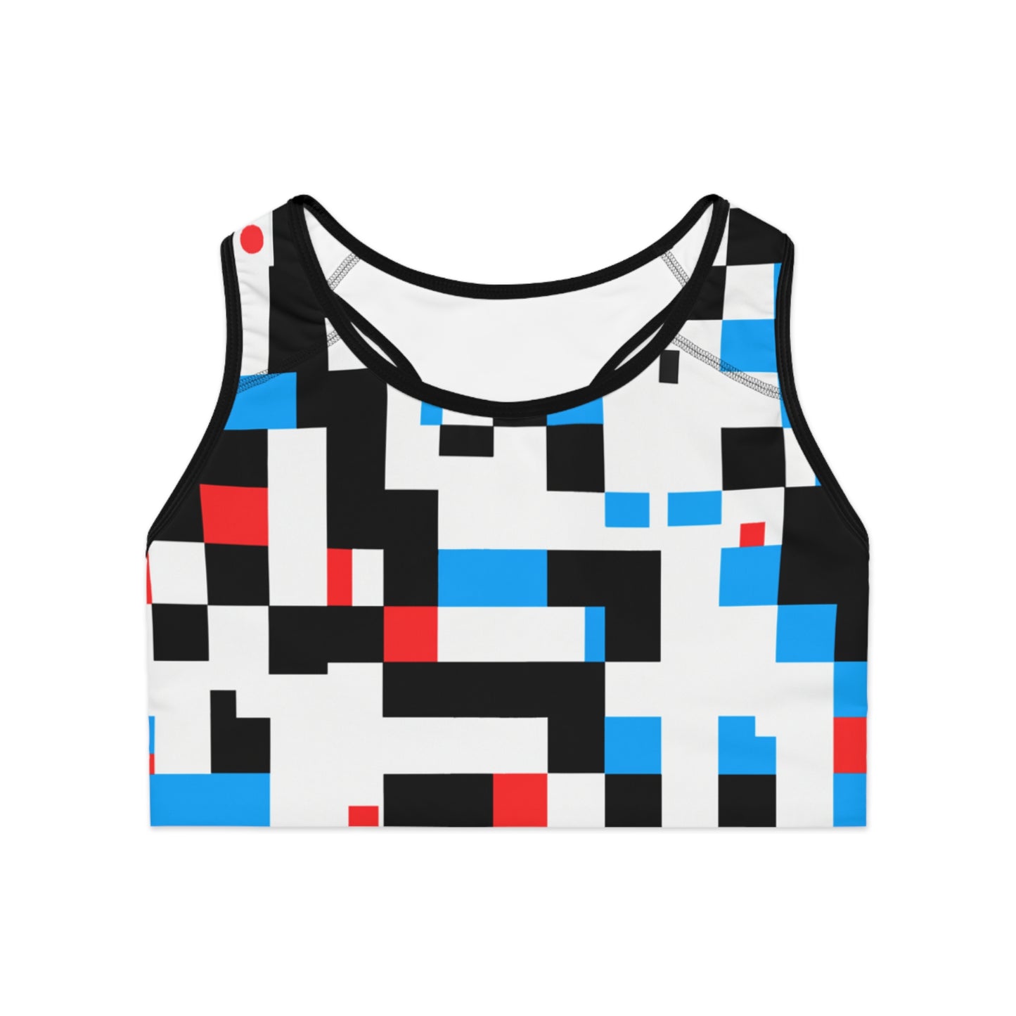 Pixelation (Black, White, Blue, & Red) - AI Art - Sports Bra (AOP)