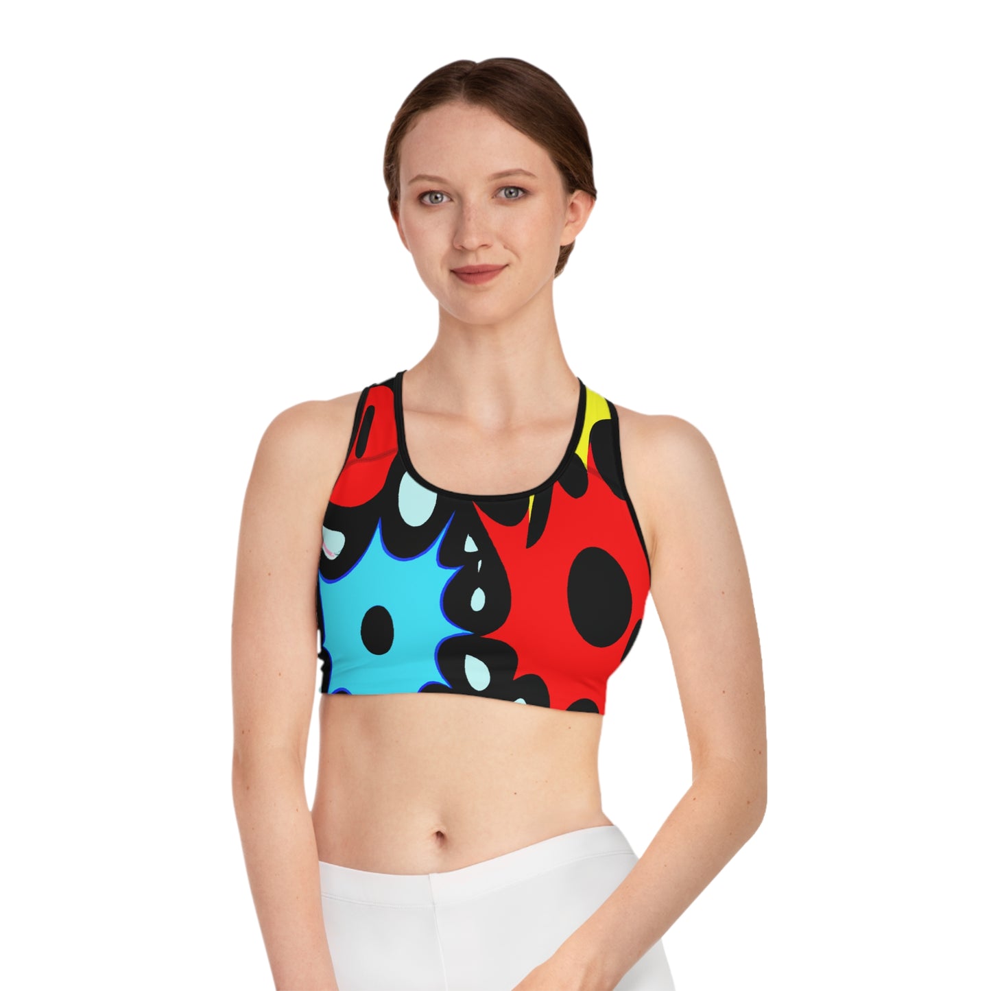 Blue & Red Cartoon Saw Blades - AI Art - Sports Bra (AOP)