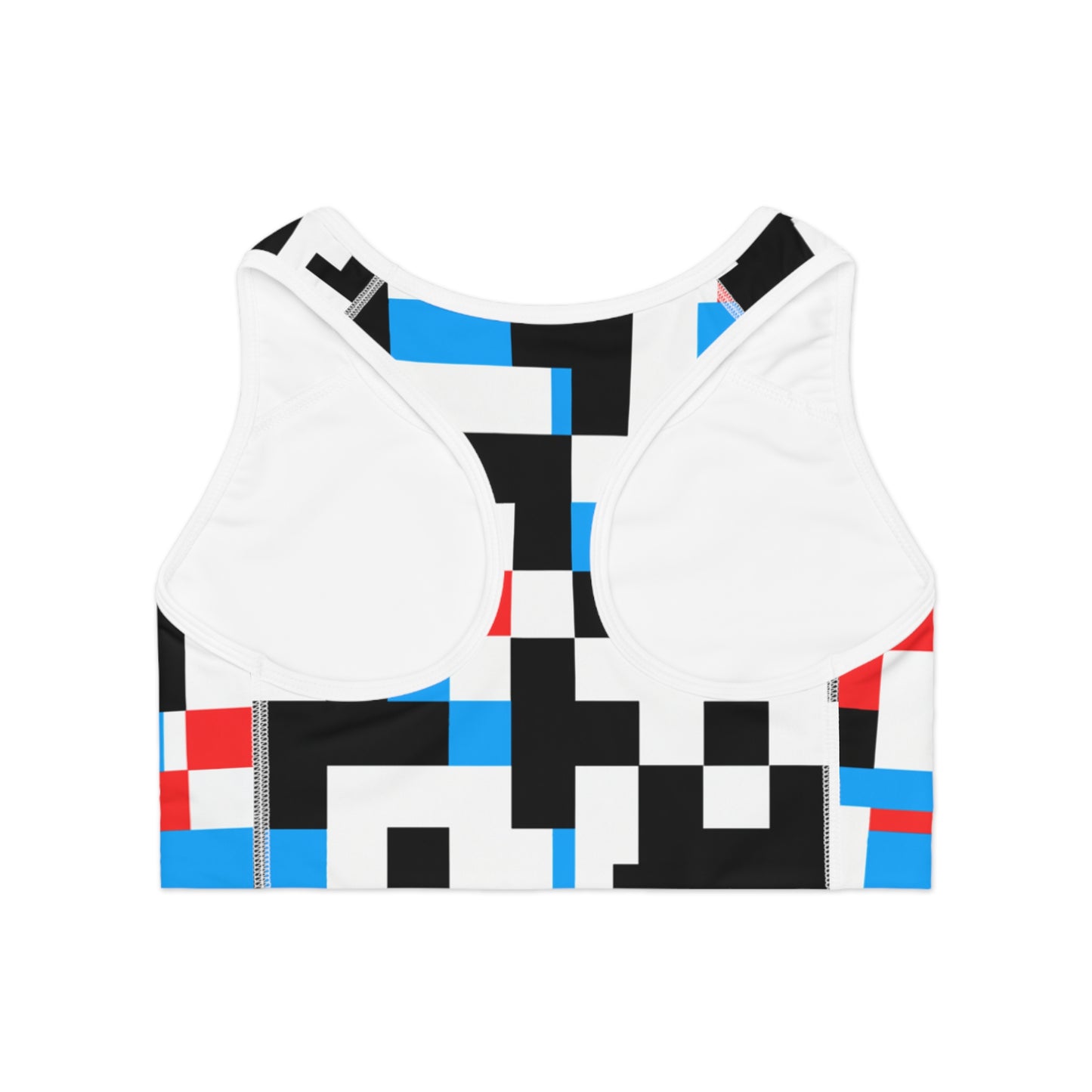 Pixelation (Black, White, Blue, & Red) - AI Art - Sports Bra (AOP)