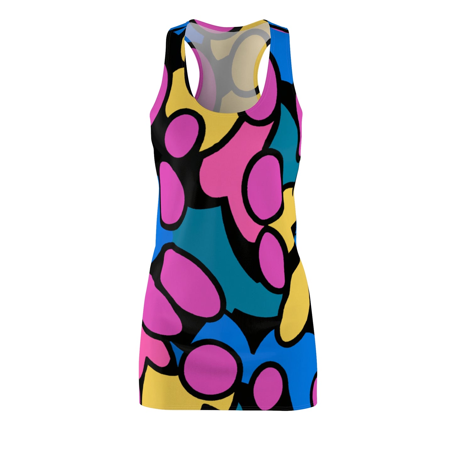 Pink, Blue, Yellow Cartoon Style - AI Art - Women's Cut & Sew Racerback Dress (AOP)