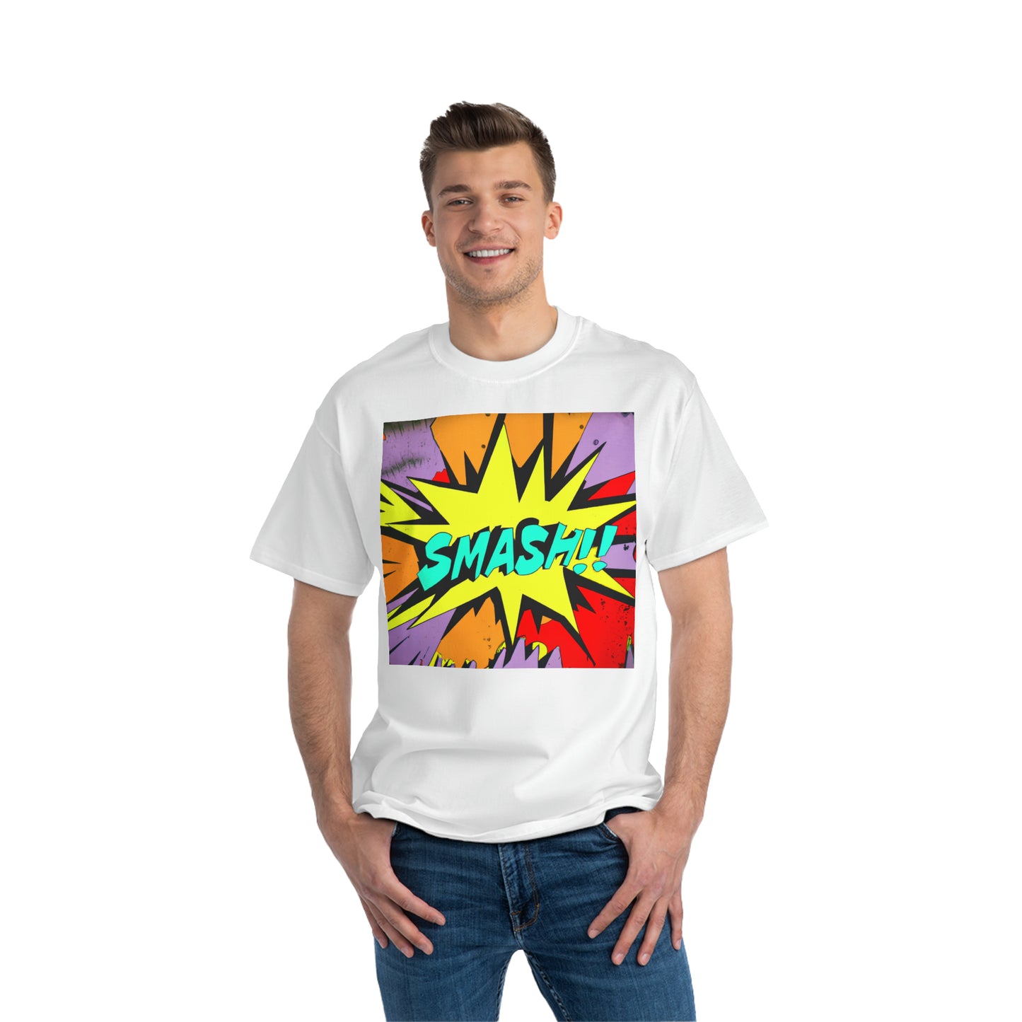 Smash Comic Logo - AI Art - Beefy-T®  Short-Sleeve T-Shirt (Sizes S-6XL, Multiple Shirt Colors Available)