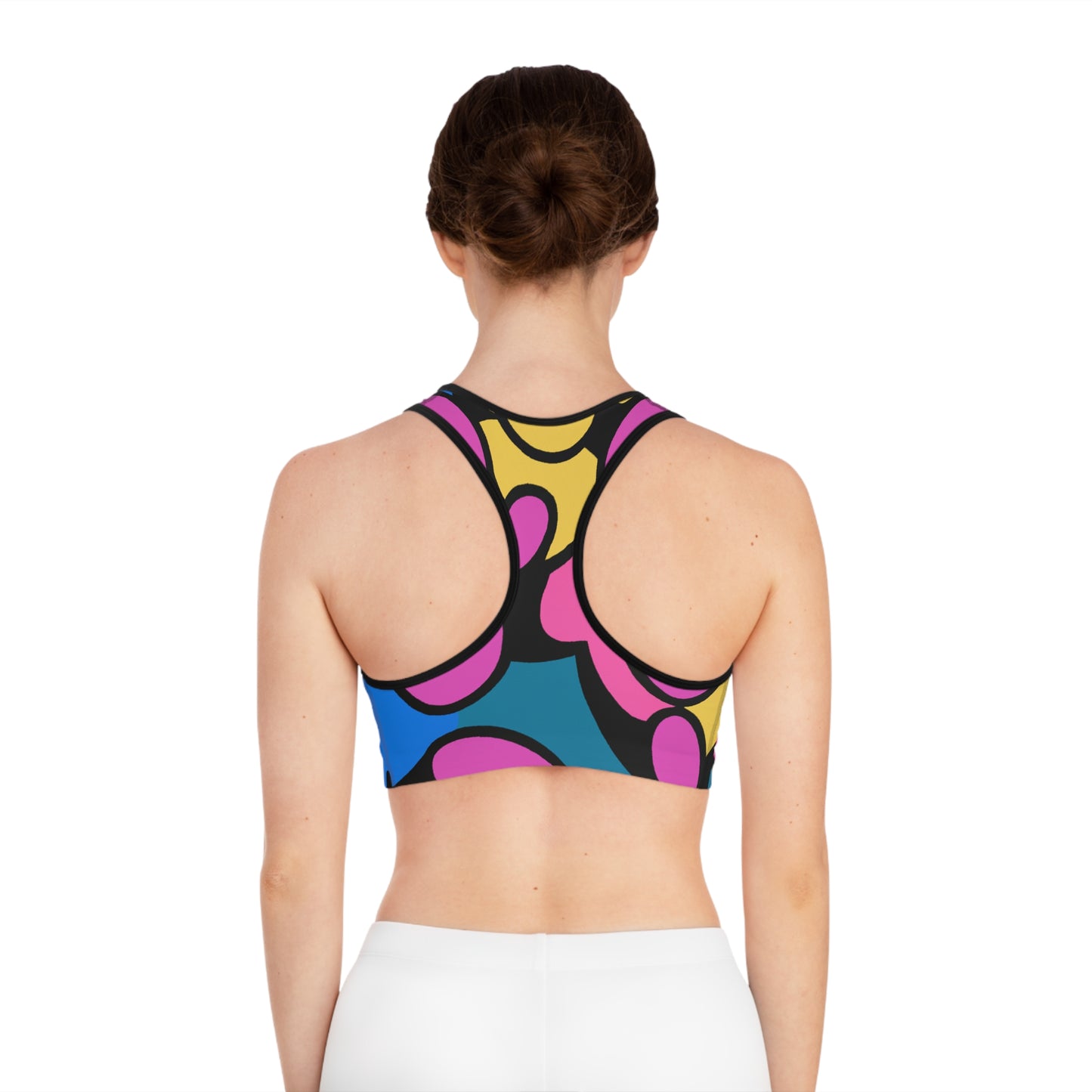 Pink, Blue, Yellow Cartoon Style - AI Art - Sports Bra - Made in USA