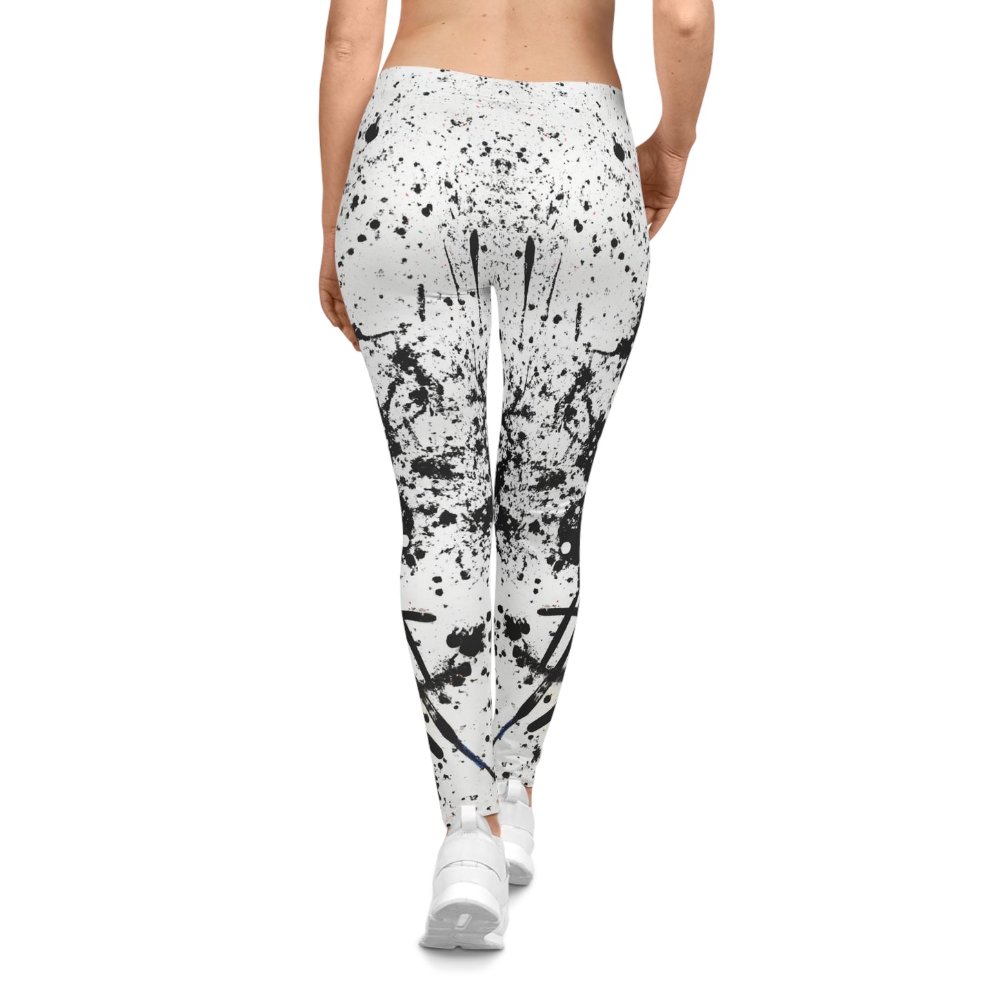 Black & White Paint Splatter 1 - AI Art - Yoga Pants (Women's Casual Leggings)