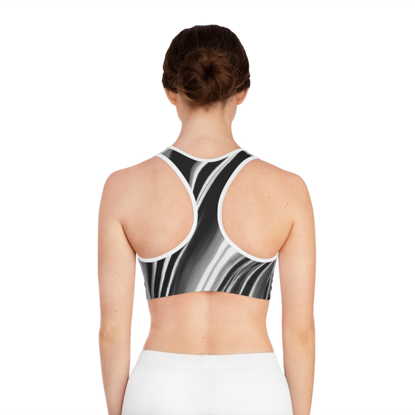 Black & White TV Noise - AI Art - Sports Bra - Made in USA