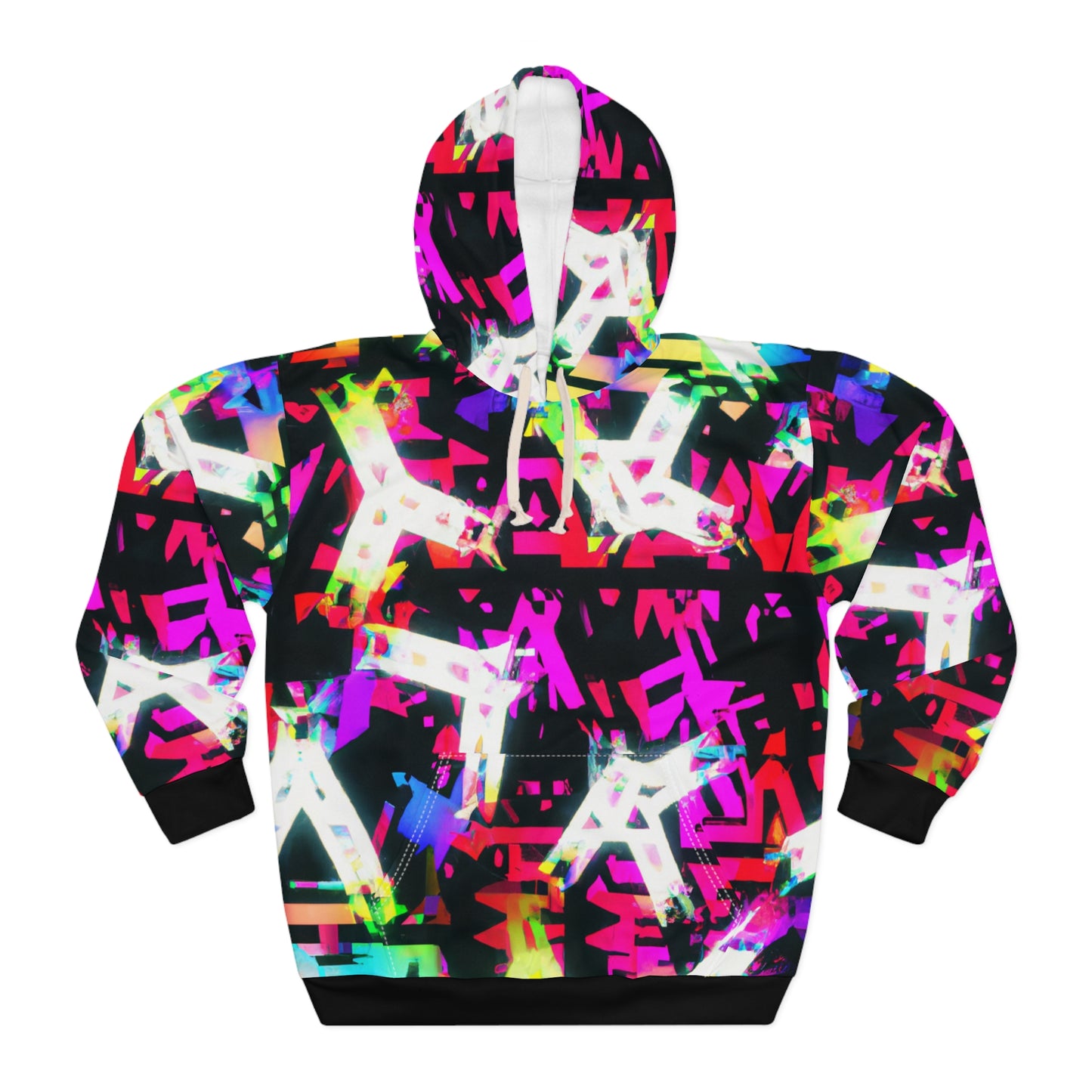 Neon Paintbrush (Black Trim) - AI Art - Unisex Pullover Hoodie (AOP)