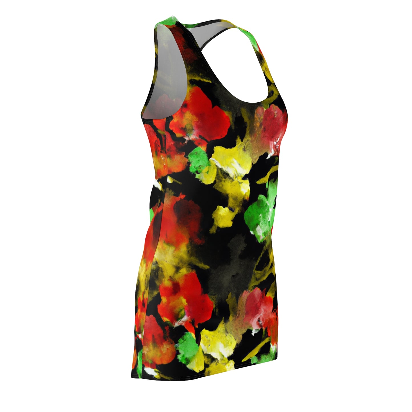 Floral Watercolor Black - AI Art - Women's Cut & Sew Racerback Dress