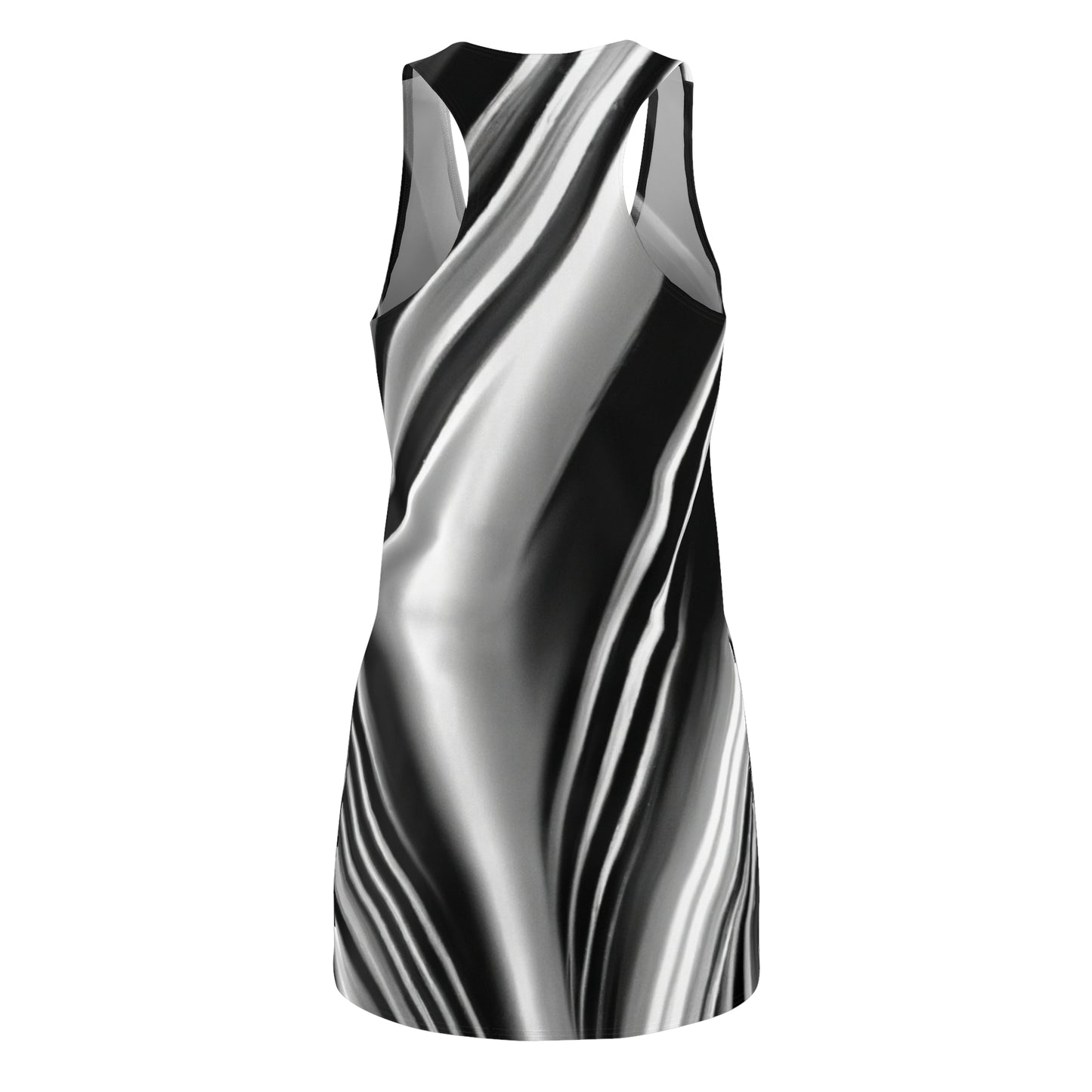 Black & White TV Waves - AI Art - Women's Cut & Sew Racerback Dress