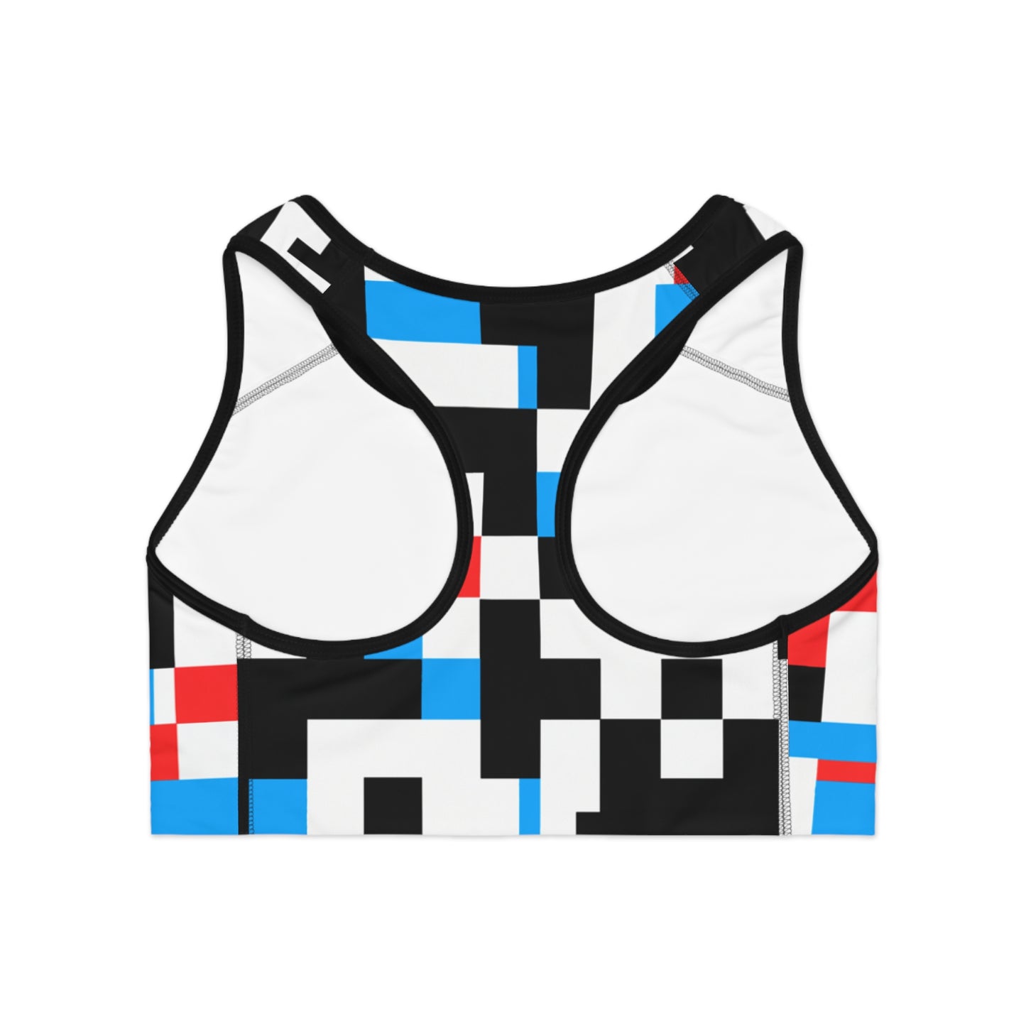 Pixelation (Black, White, Blue, & Red) - AI Art - Sports Bra (AOP)