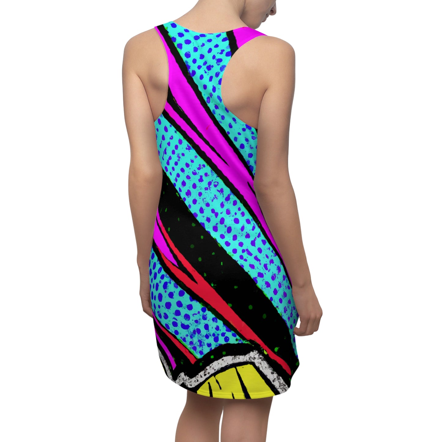 80's Surfer Girl - AI Art - Women's Cut & Sew Racerback Dress