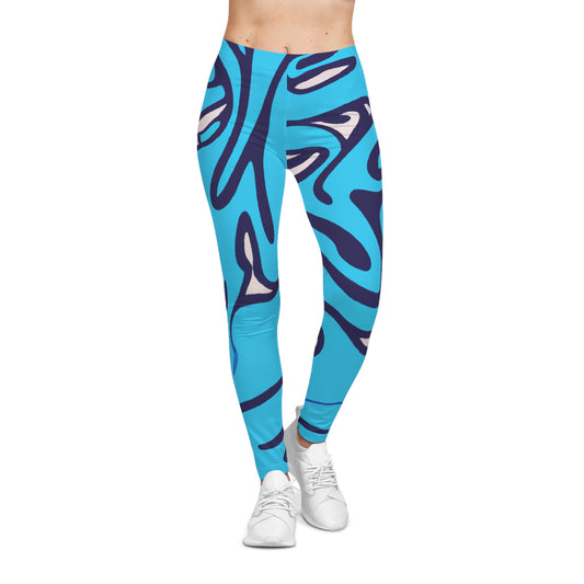 Aqua Swirl - AI Art - Women's Casual Leggings (AOP)