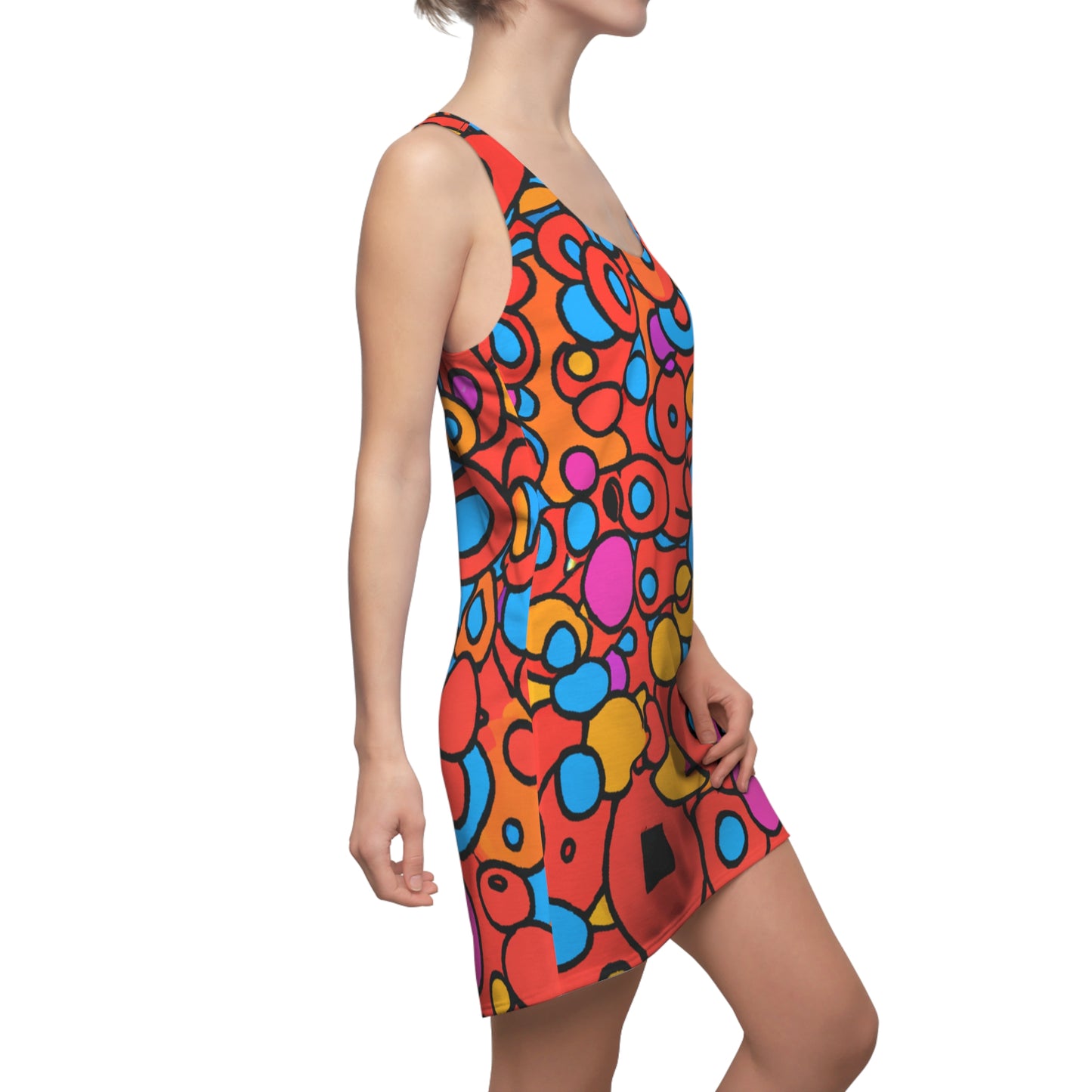 Cartoon Fruit Rings - AI Art - Women's Cut & Sew Racerback Dress