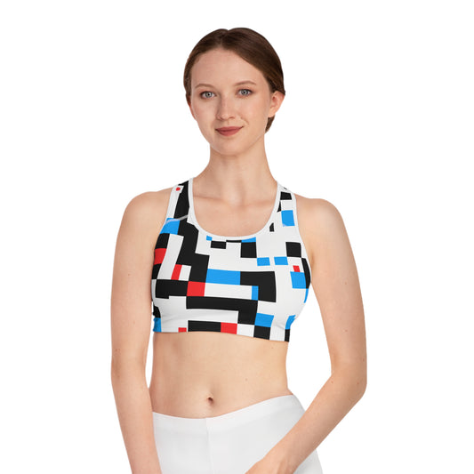 Pixelation (Black, White, Blue, & Red) - AI Art - Sports Bra (AOP)