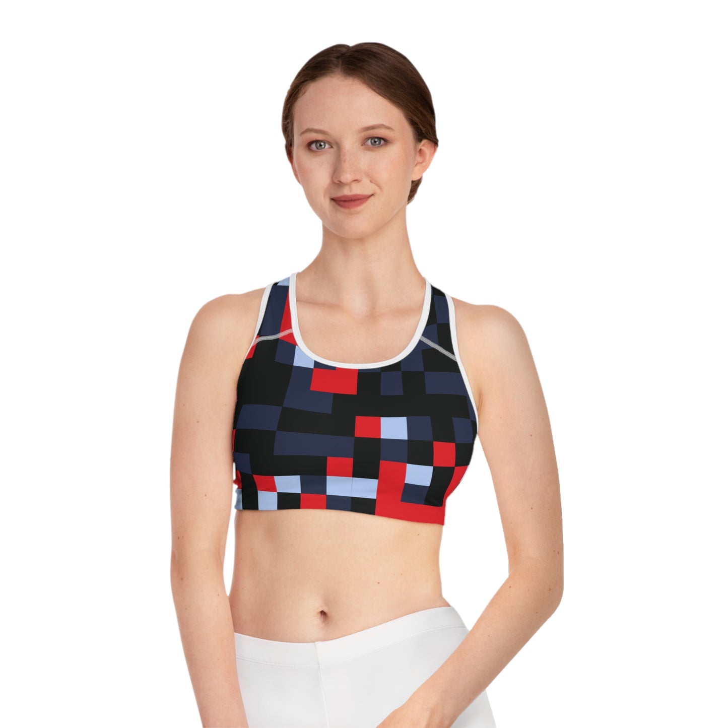 Pixelation (Black, Gray, & Red) - AI Art - Sports Bra (AOP)