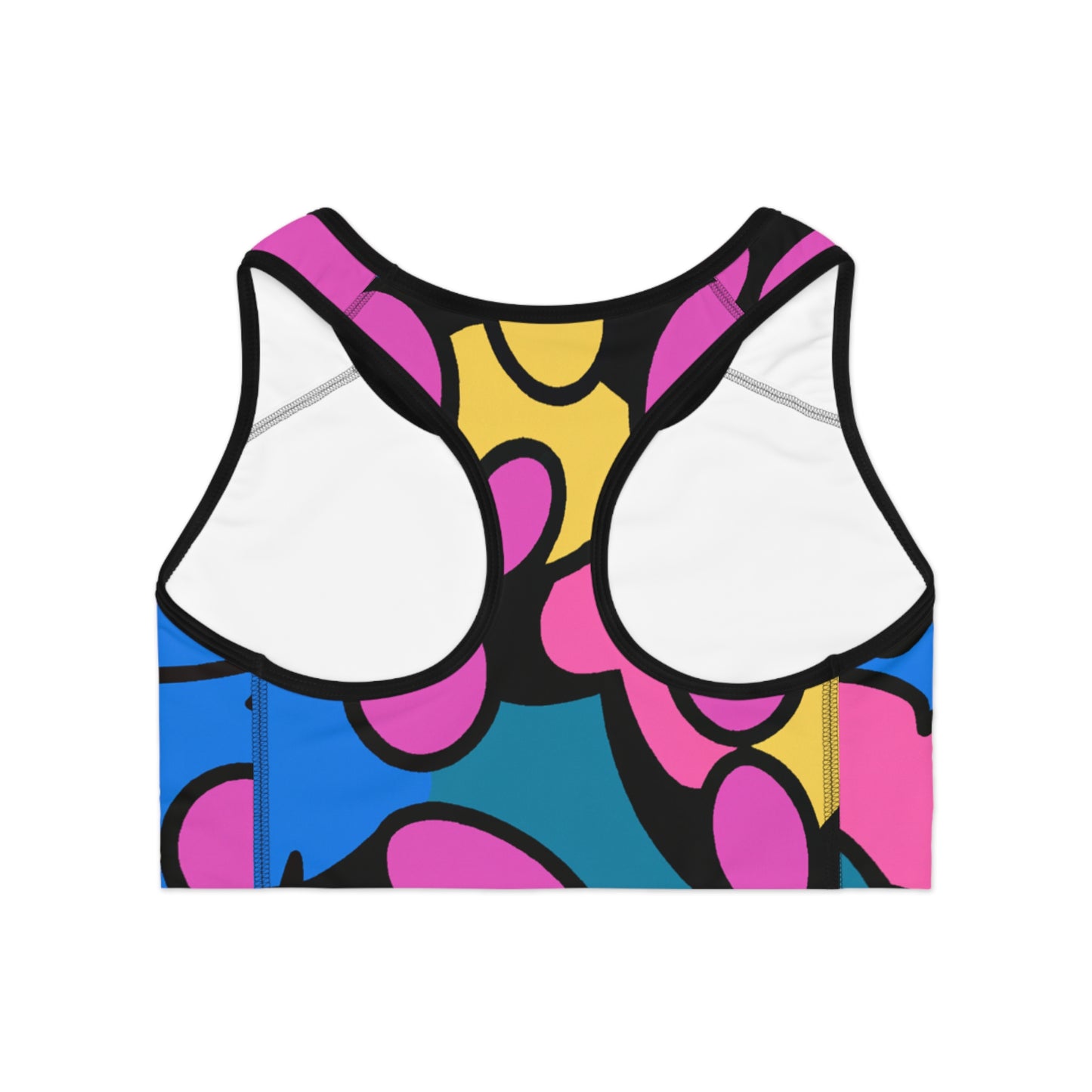 Pink, Blue, Yellow Cartoon Style - AI Art - Sports Bra - Made in USA