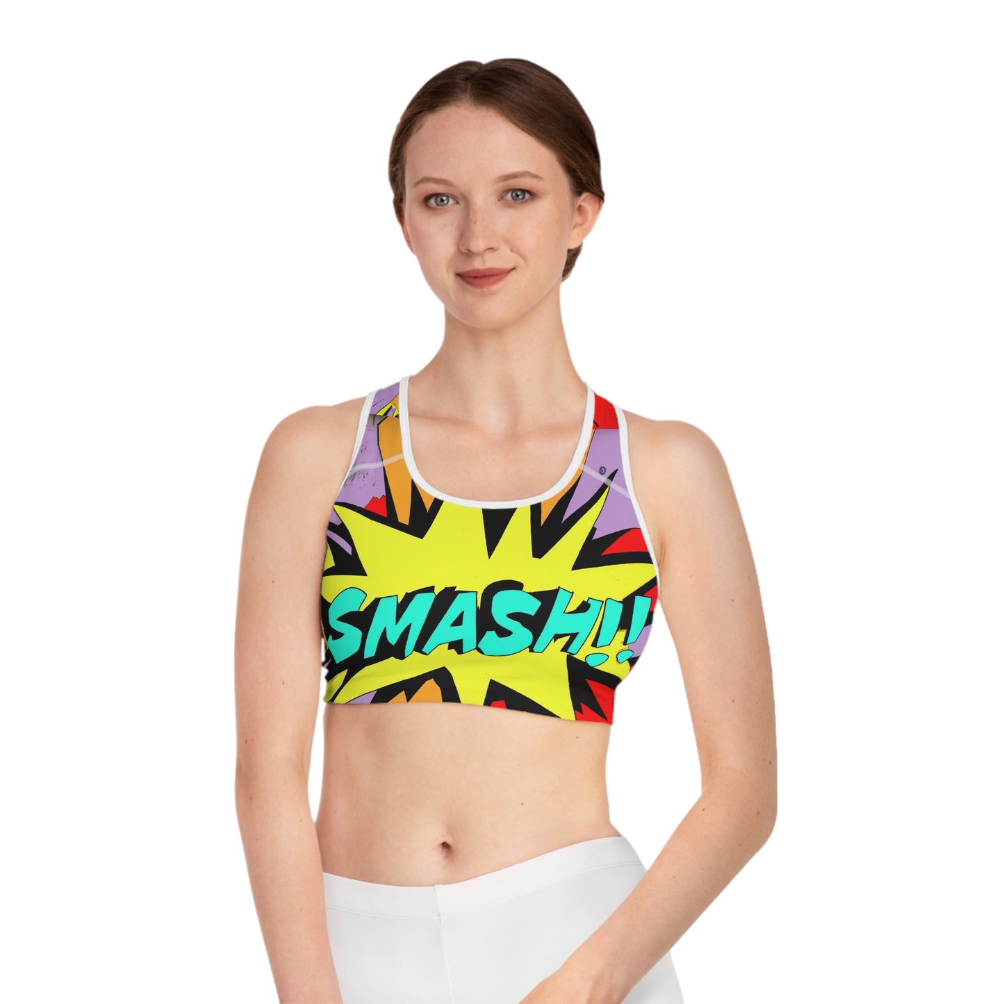 SMASH!! Comic Book Style 1 - AI Art - Sports Bra (AOP)