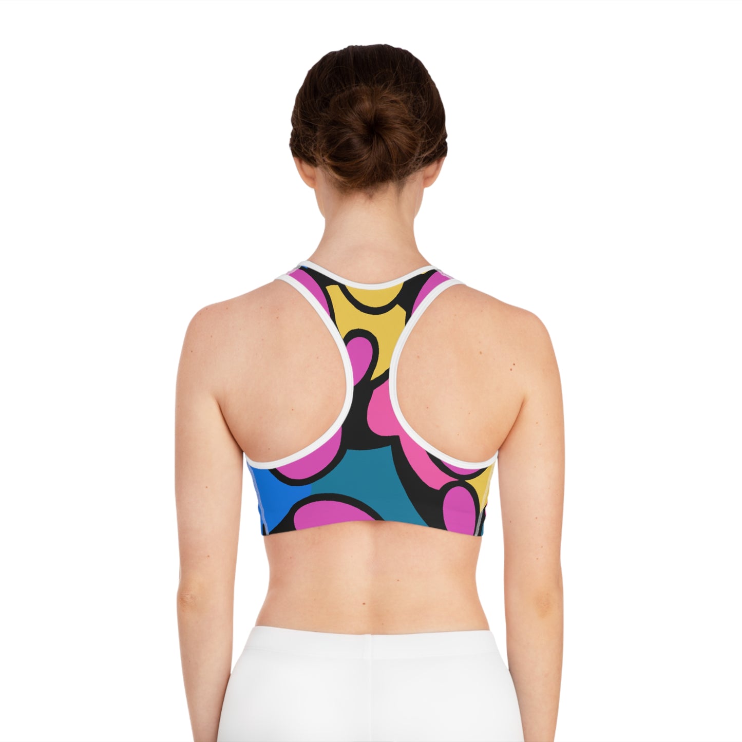 Pink, Blue, Yellow Cartoon Style - AI Art - Sports Bra - Made in USA