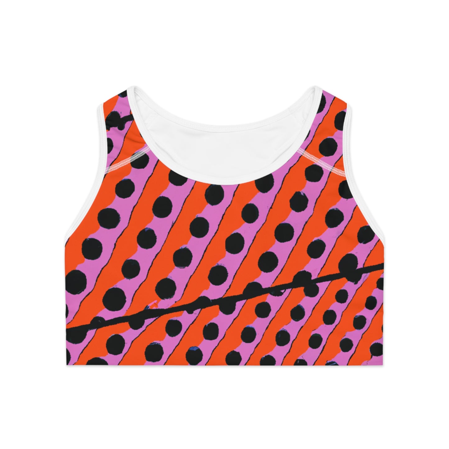 Cartoon Black Polka Dots Orange & Purple - AI Art - Sports Bra (AOP)