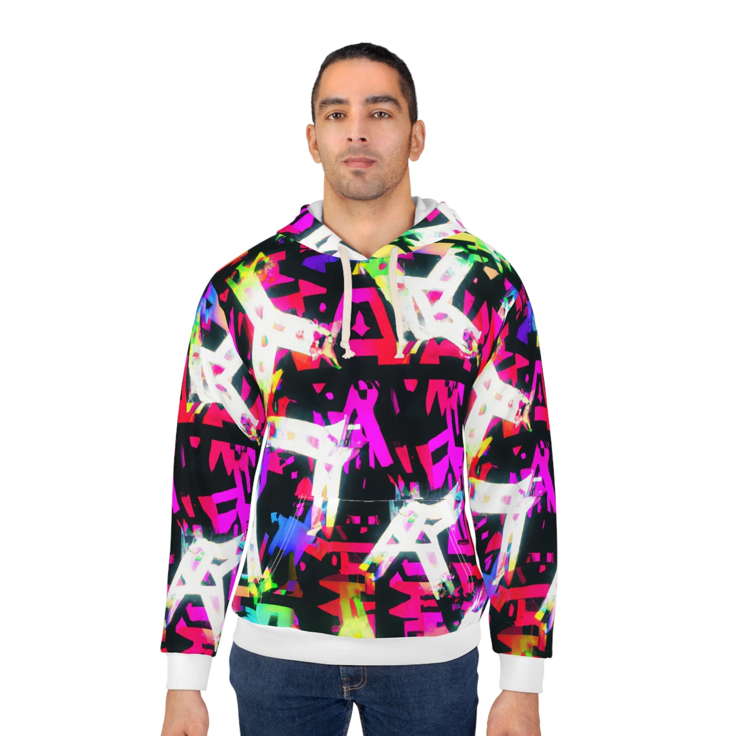 Neon Paintbrush (White Trim) - AI Art - Unisex Pullover Hoodie (AOP)