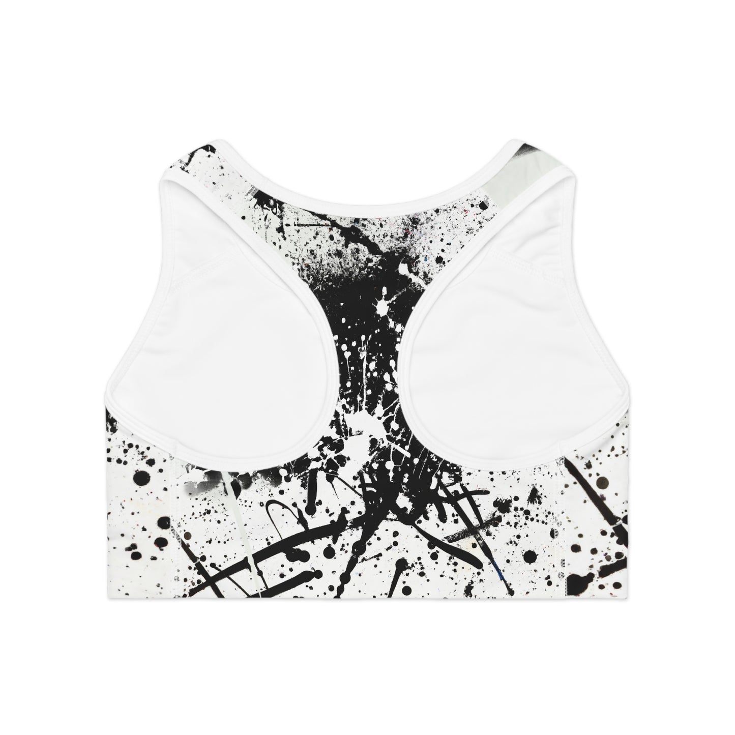 Black & White Paint Splatter 1 - AI Art - Sports Bra