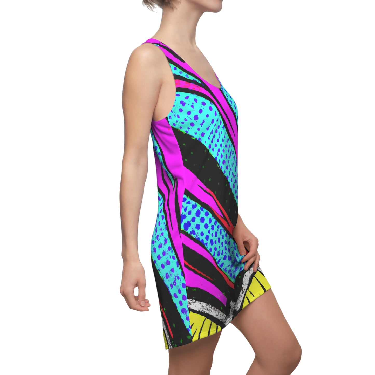 80's Surfer Girl - AI Art - Women's Cut & Sew Racerback Dress