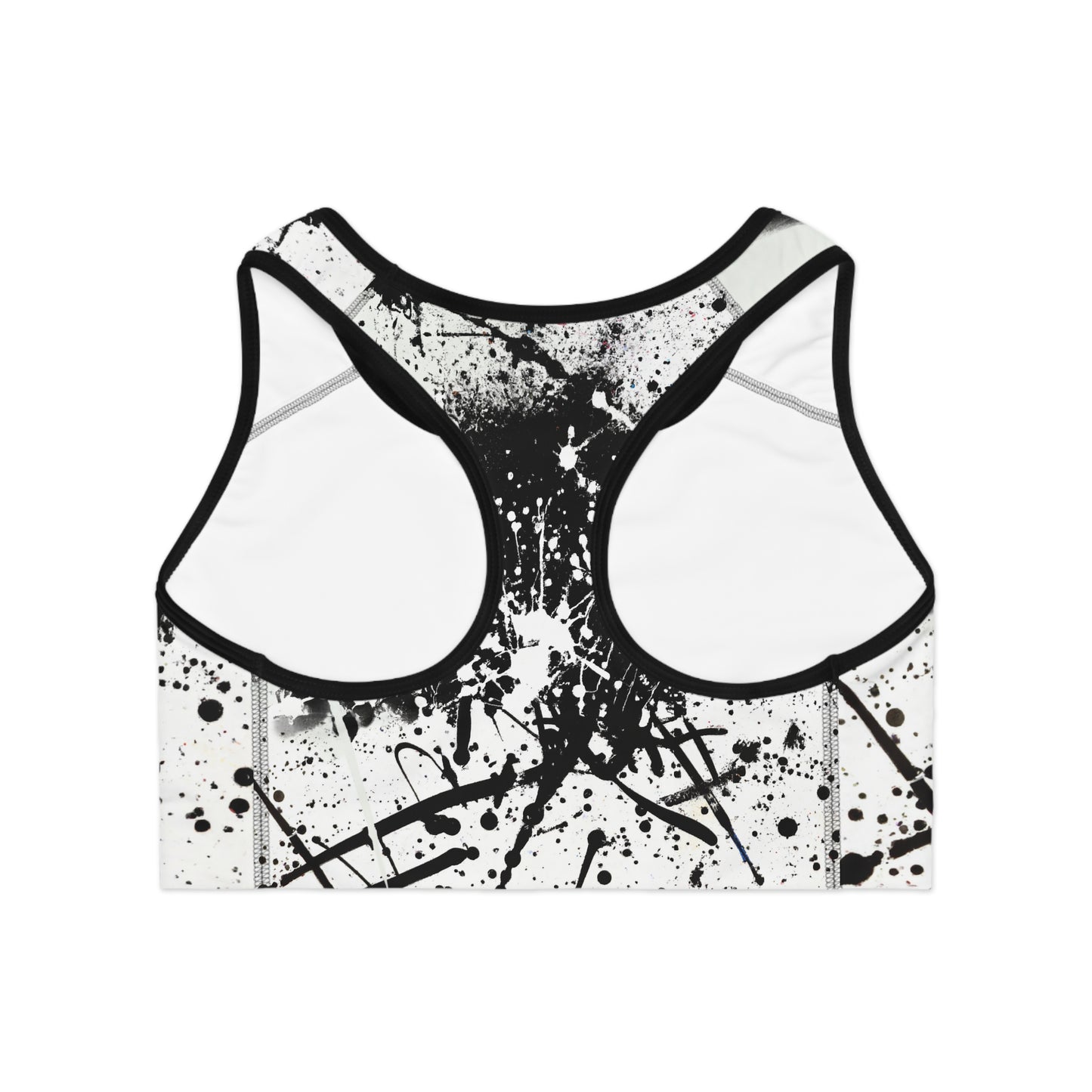 Black & White Paint Splatter 1 - AI Art - Sports Bra