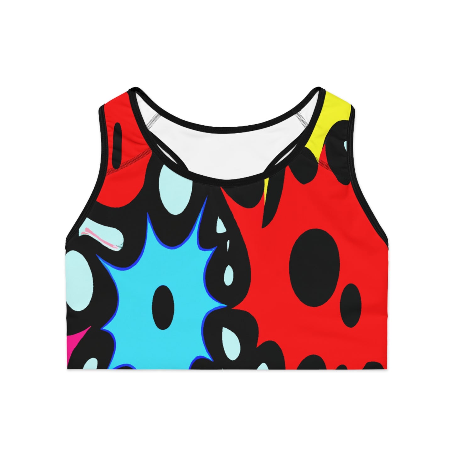 Blue & Red Cartoon Saw Blades - AI Art - Sports Bra (AOP)