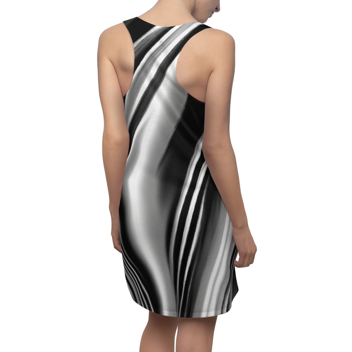 Black & White TV Waves - AI Art - Women's Cut & Sew Racerback Dress