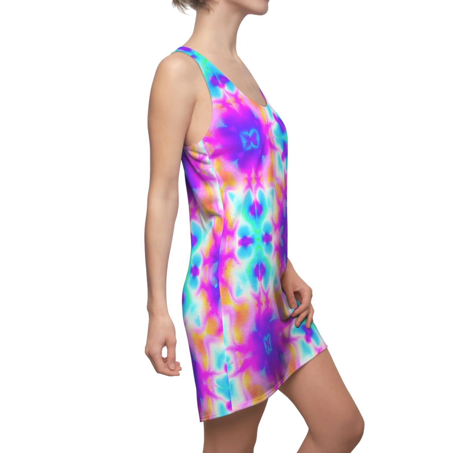 Hyperwave Tie-Dye - AI Art - Women's Cut & Sew Racerback Dress