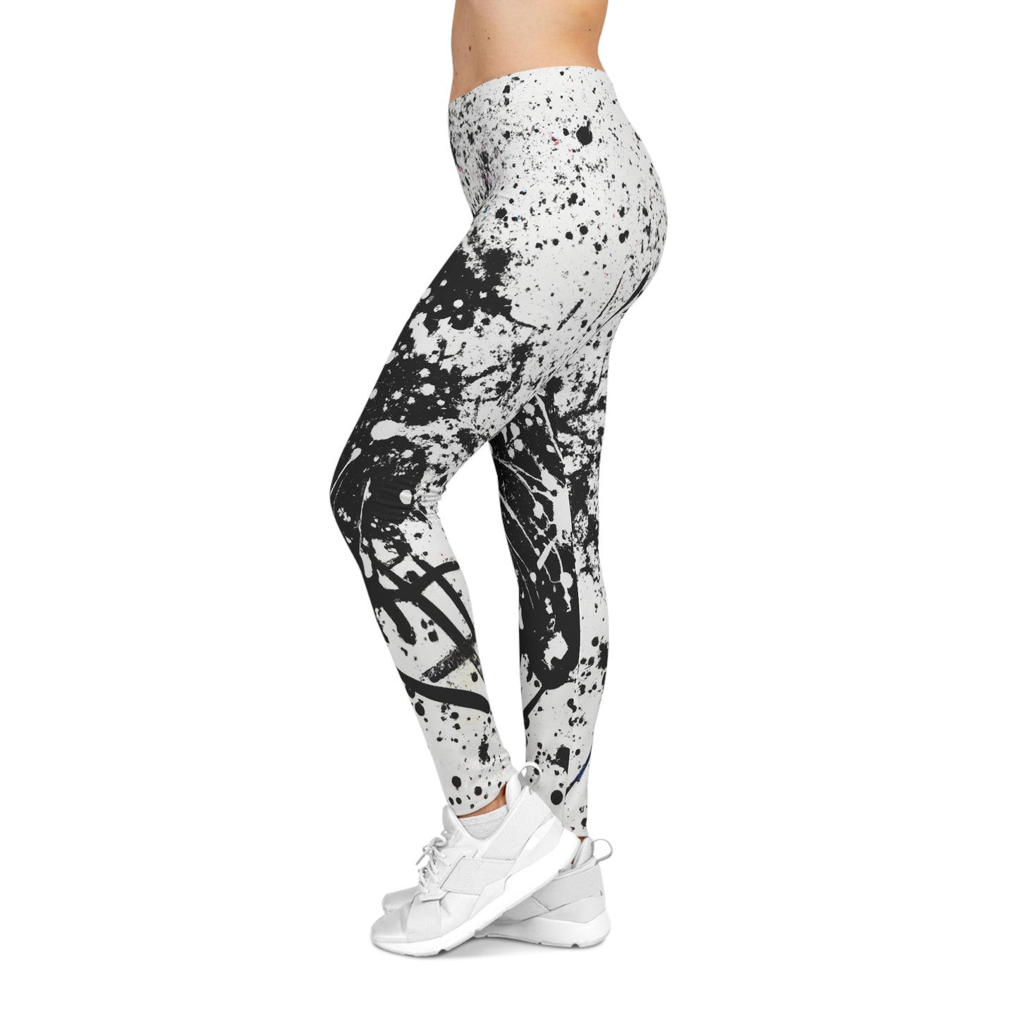 Black & White Paint Splatter 1 - AI Art - Yoga Pants (Women's Casual Leggings)