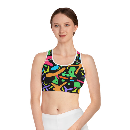 Green & Orange Comic Doodling - AI Art - Sports Bra (AOP)