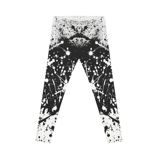 Black & White Paint Splatter 1 - AI Art - Yoga Pants (Women's Casual Leggings)