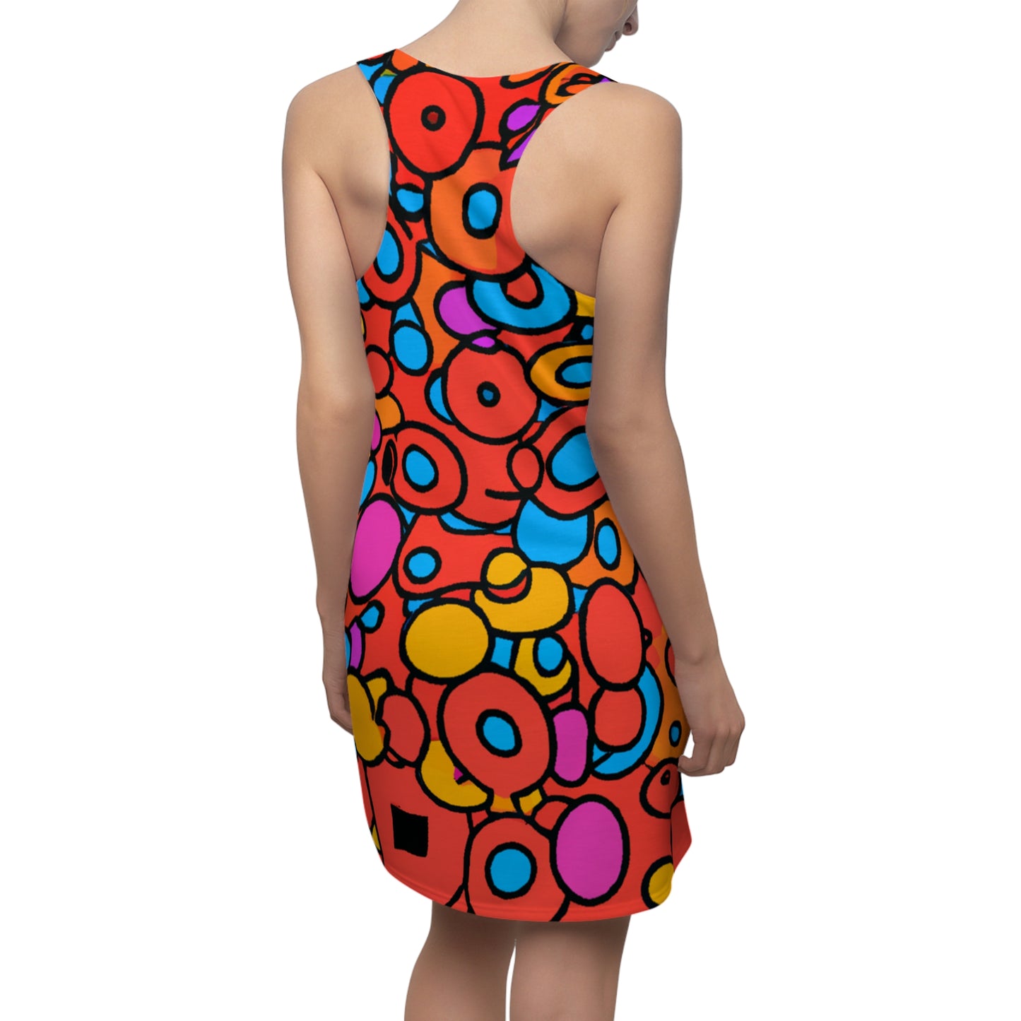 Cartoon Fruit Rings - AI Art - Women's Cut & Sew Racerback Dress