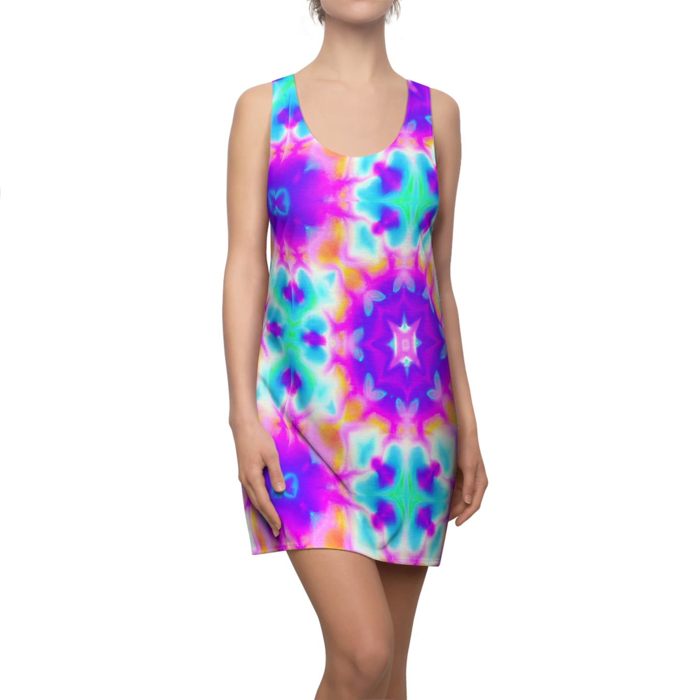 Hyperwave Tie-Dye - AI Art - Women's Cut & Sew Racerback Dress