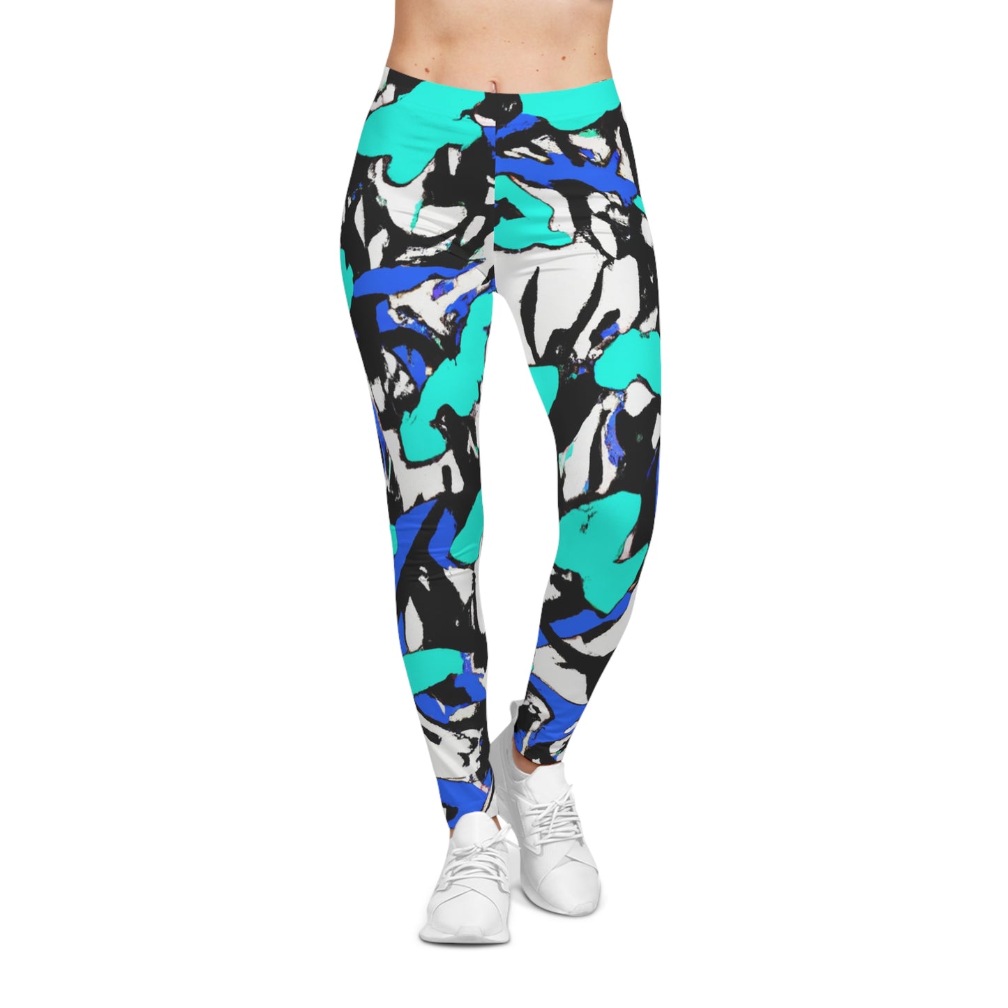 Turquoise & Blue Paint Markers - AI Art - Women's Casual Leggings (AOP)