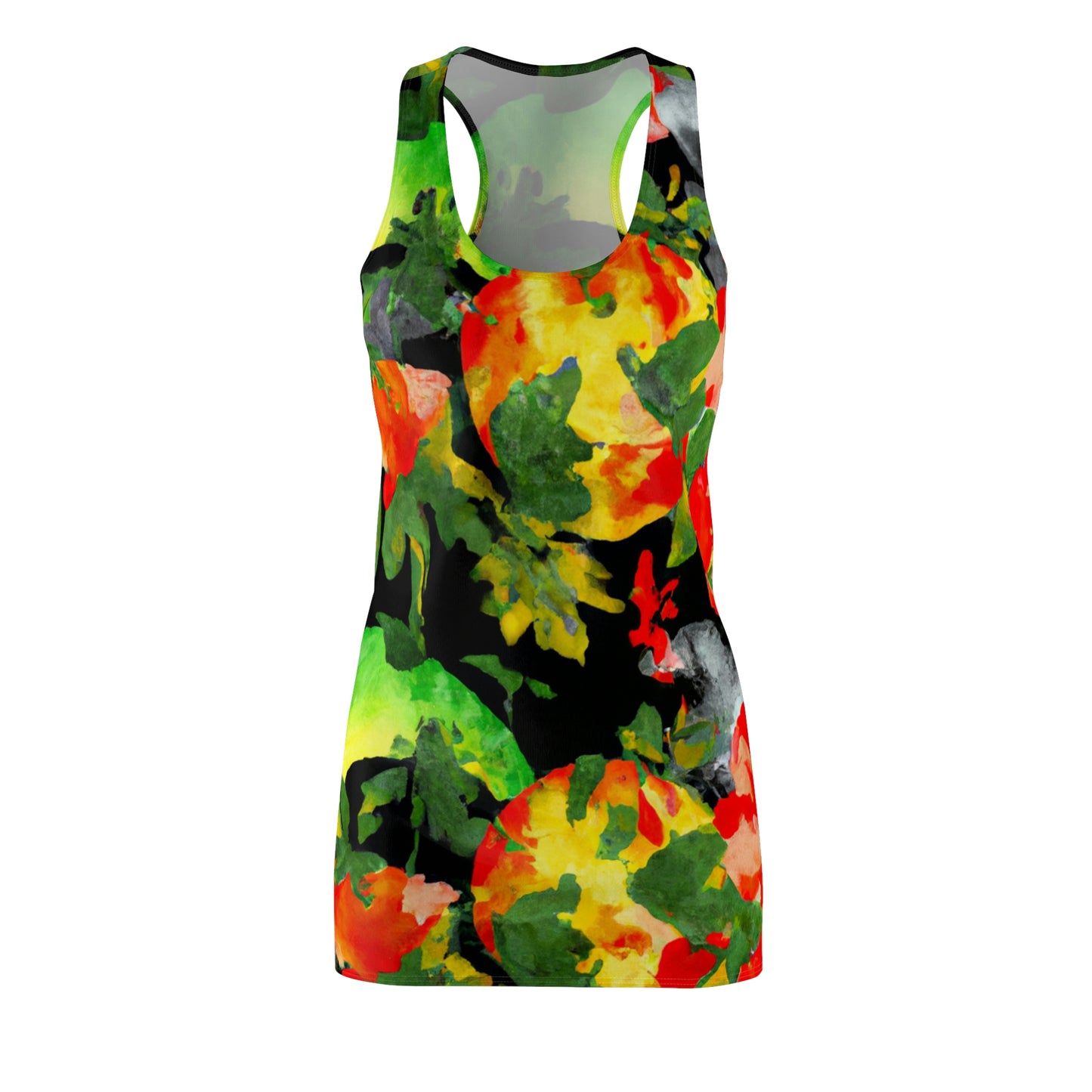 Peach Tree Watercolor - AI Art - Women's Cut & Sew Racerback Dress