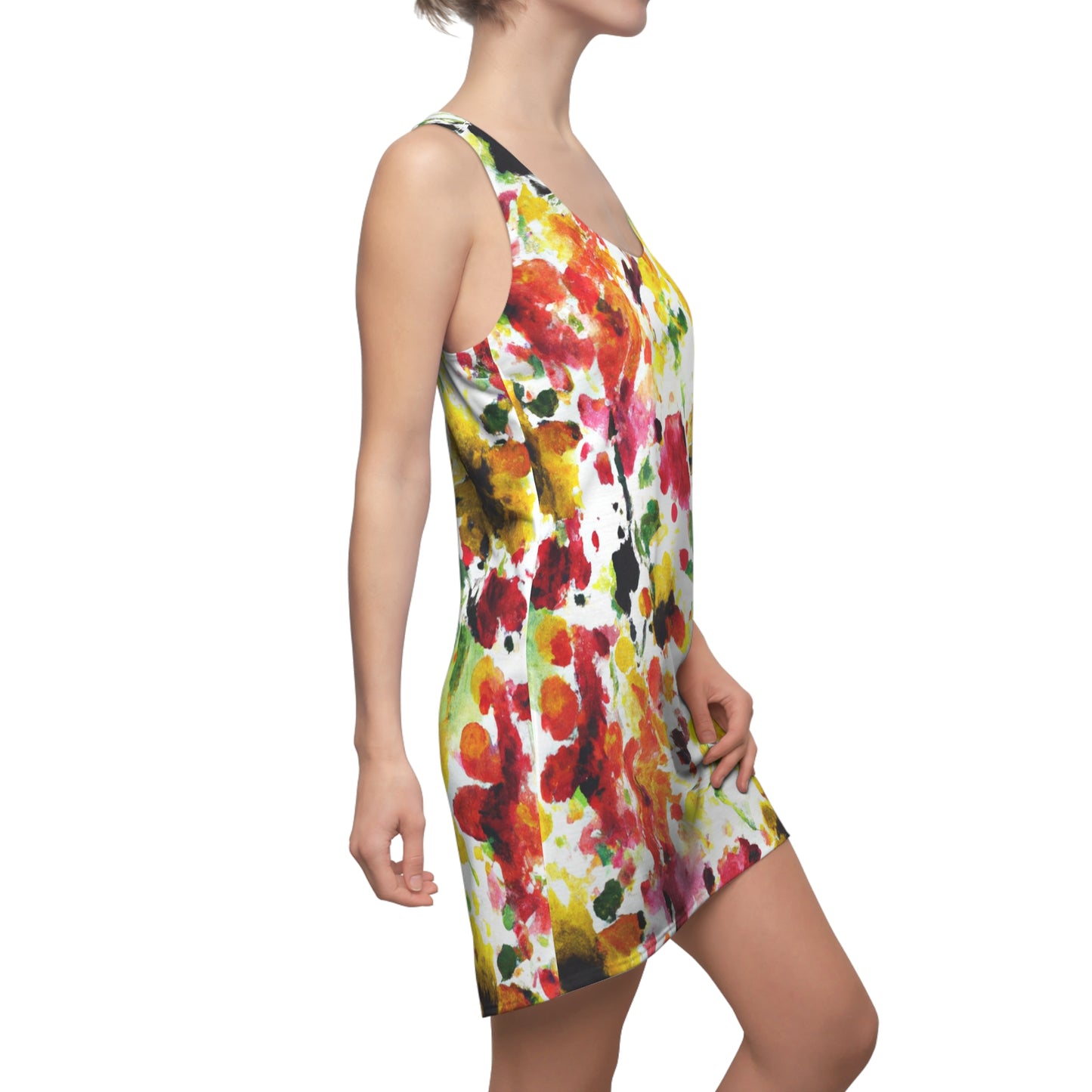 Floral Watercolor (RGYB) - AI Art - Women's Cut & Sew Racerback Dress