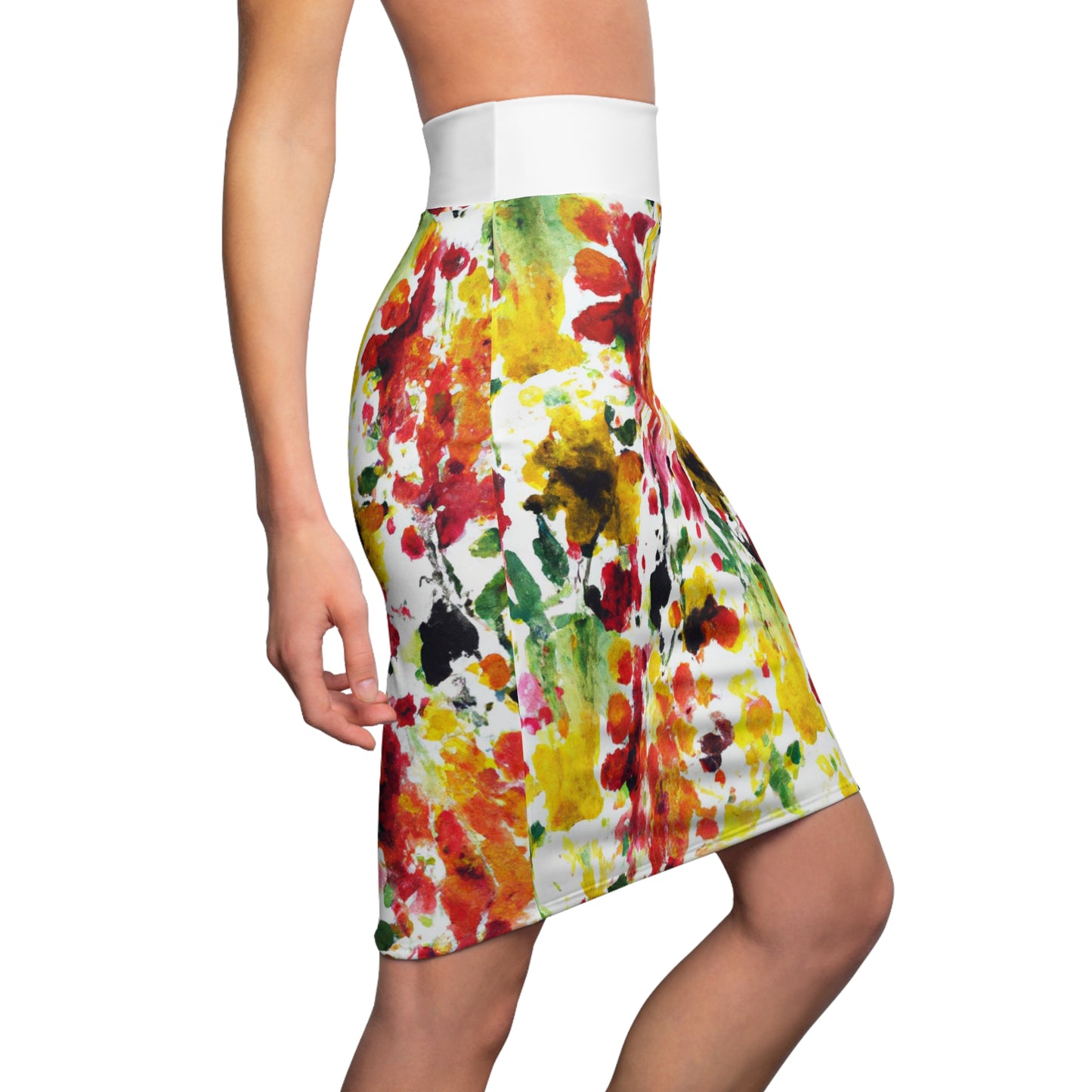 Floral Watercolor (RGYB) - AI Art - Women's Pencil Skirt