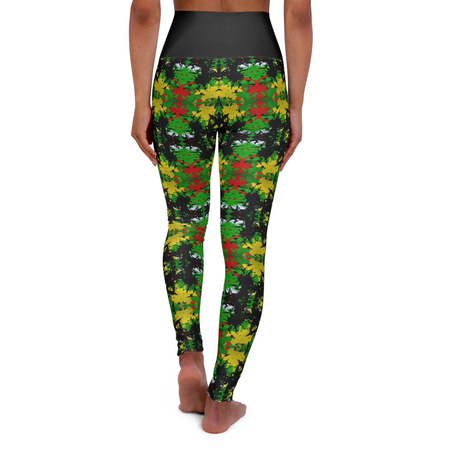 Rasta Star 1 - AI Art - High Waisted Yoga Leggings