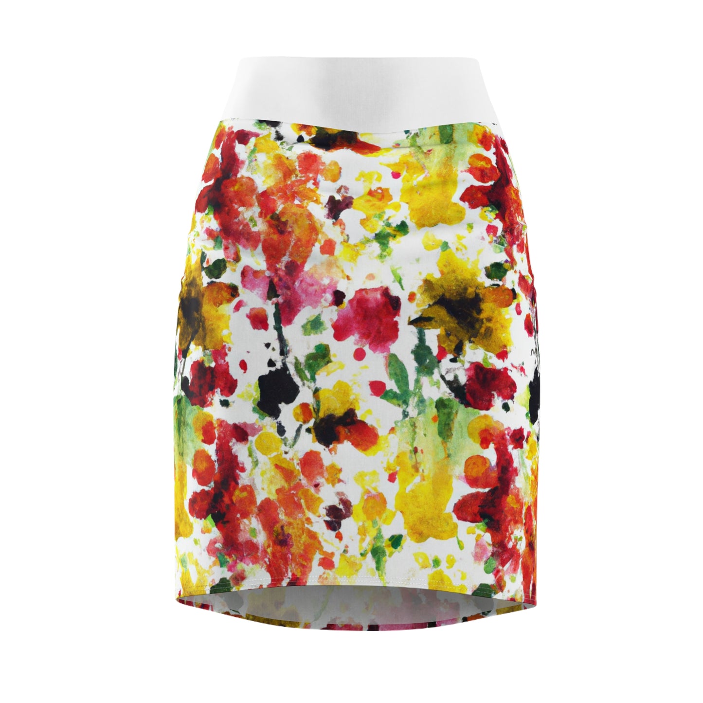 Floral Watercolor (RGYB) - AI Art - Women's Pencil Skirt