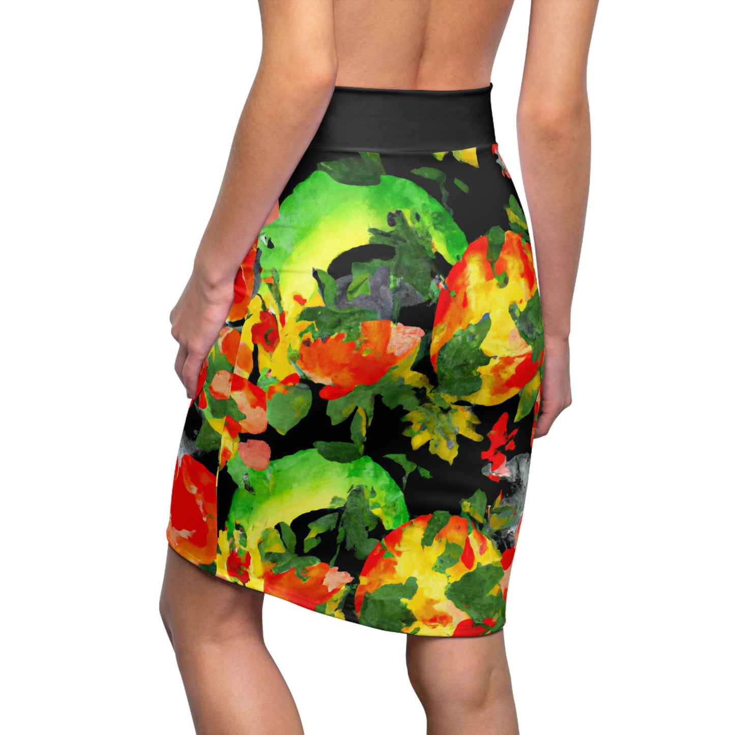 Peach Tree Watercolor - AI Art - Women's Pencil Skirt