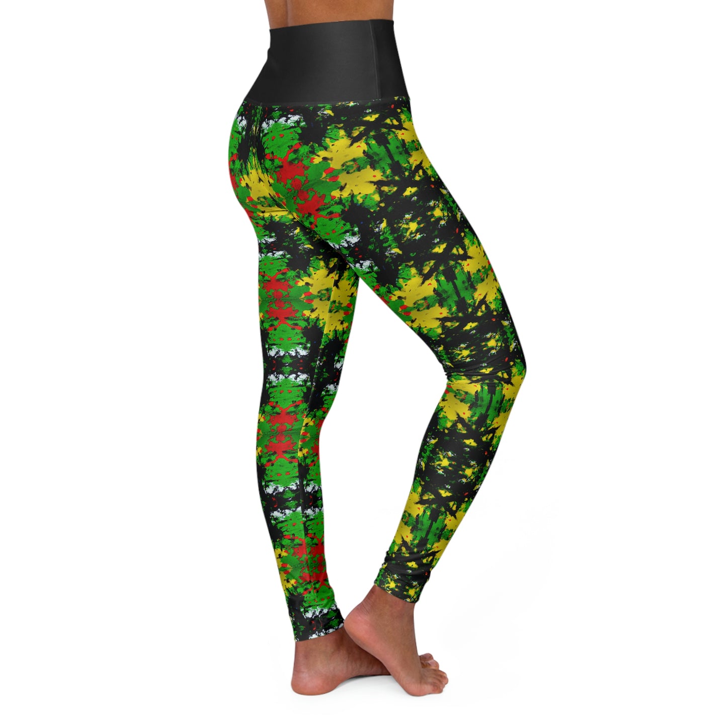 Rasta Star 1 - AI Art - High Waisted Yoga Leggings