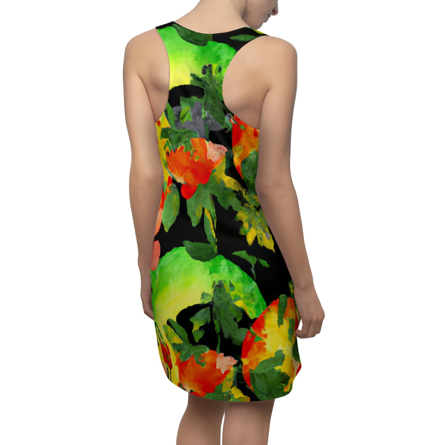 Peach Tree Watercolor - AI Art - Women's Cut & Sew Racerback Dress