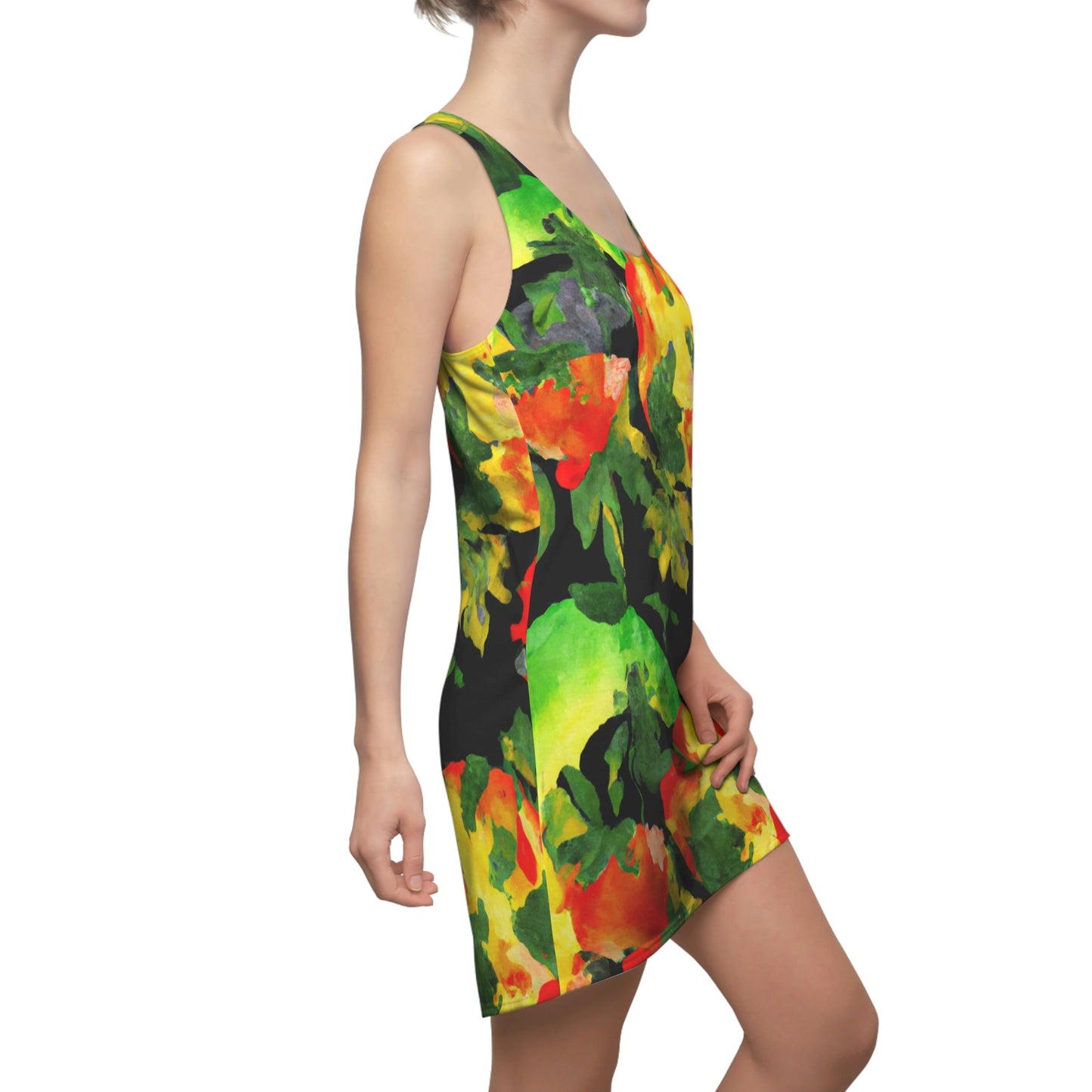 Peach Tree Watercolor - AI Art - Women's Cut & Sew Racerback Dress