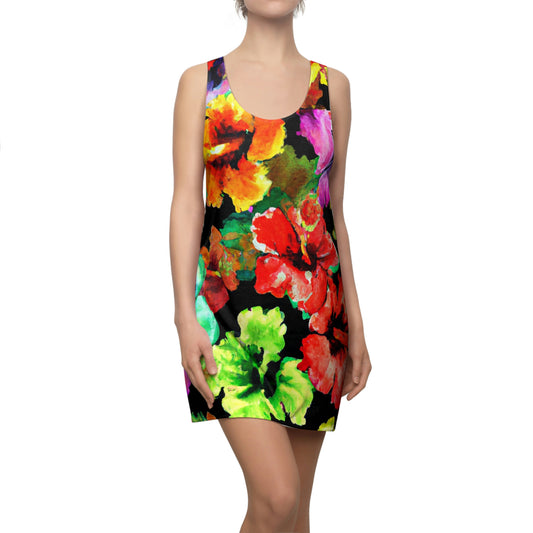 Hibiscus Watercolor 1  - AI Art - Women's Cut & Sew Racerback Dress