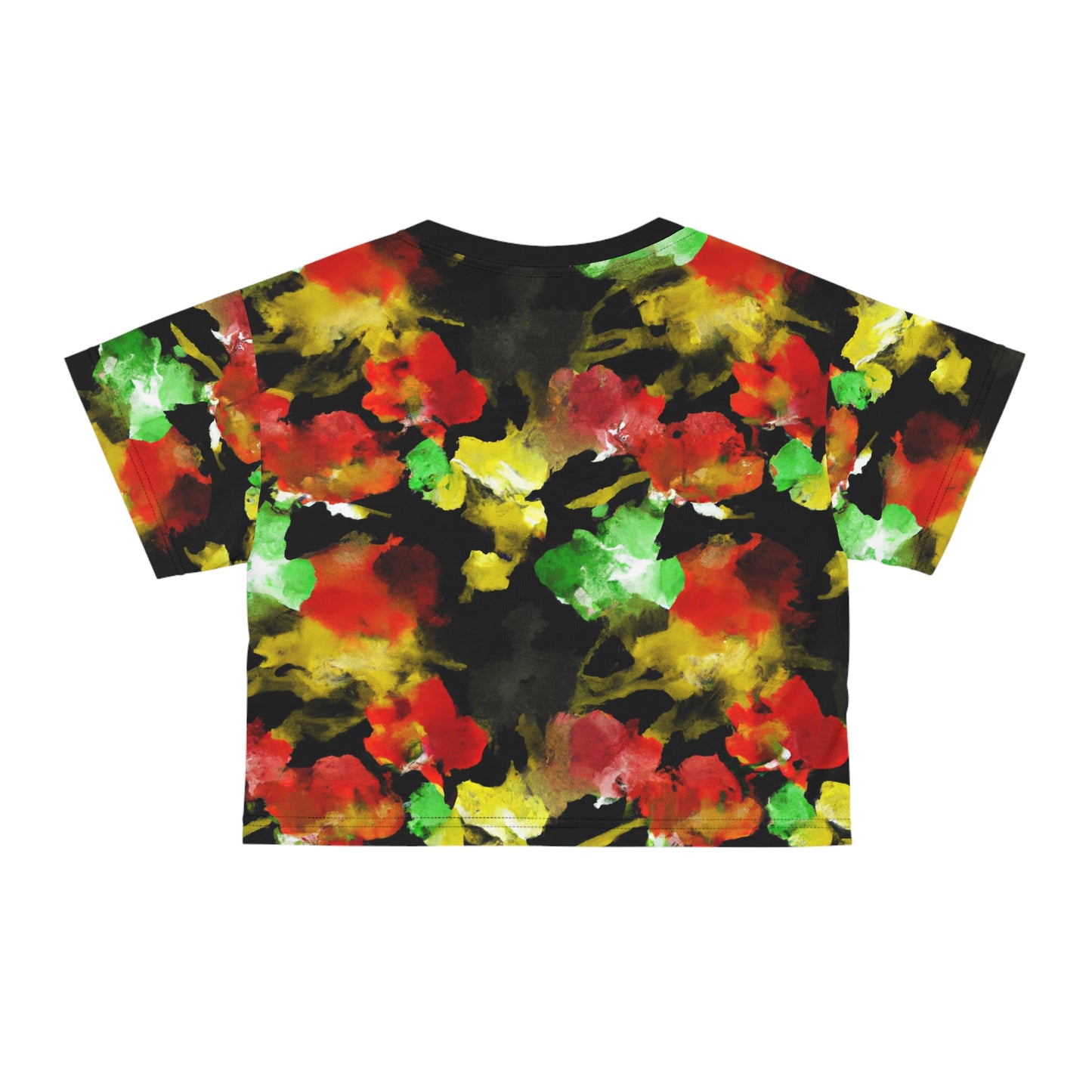 Floral Watercolor Black (RGYB) - AI Art - Crop Tee